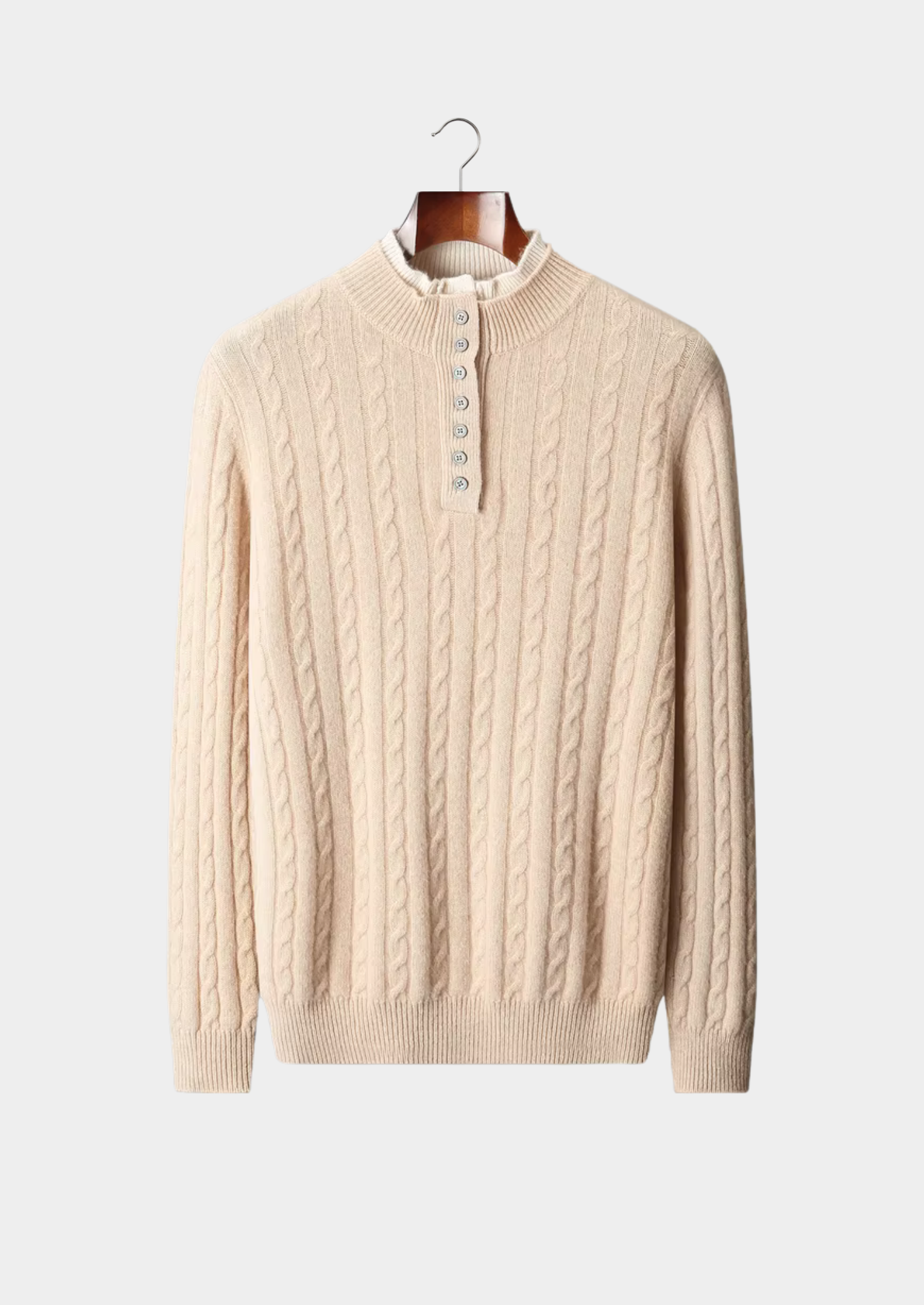 Veroux Mode | Men’s Pure Extra-Fine Merino Wool Cable Knit Henley Sweater