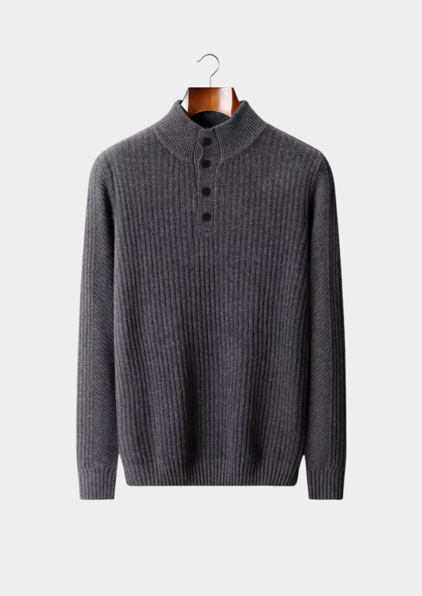 Veroux Mode | Men’s Pure Extra-Fine Merino Wool Ribbed Henley Sweater