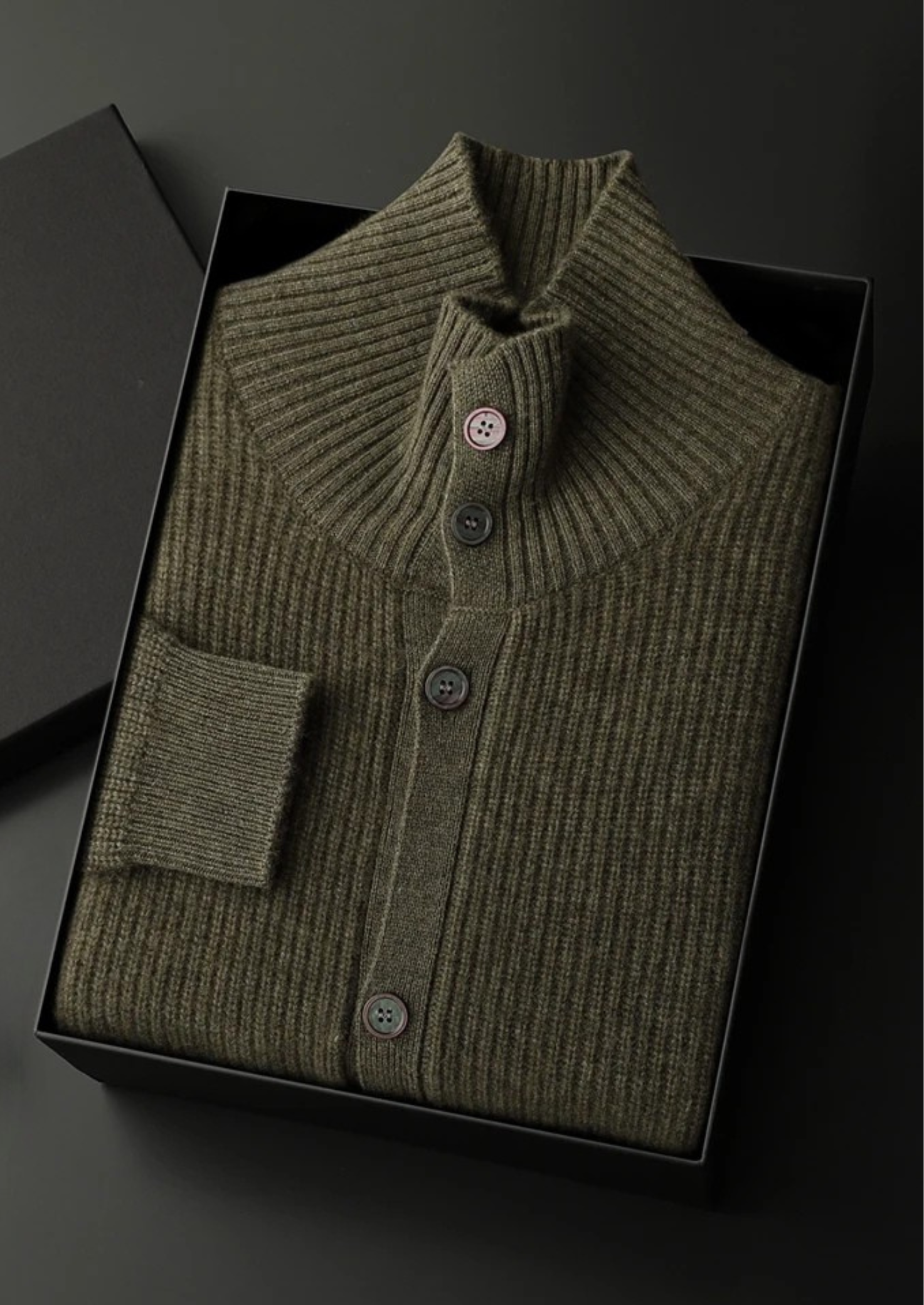 Veroux Mode | Men’s Premium Cashmere Ribbed High Collar Cardigan