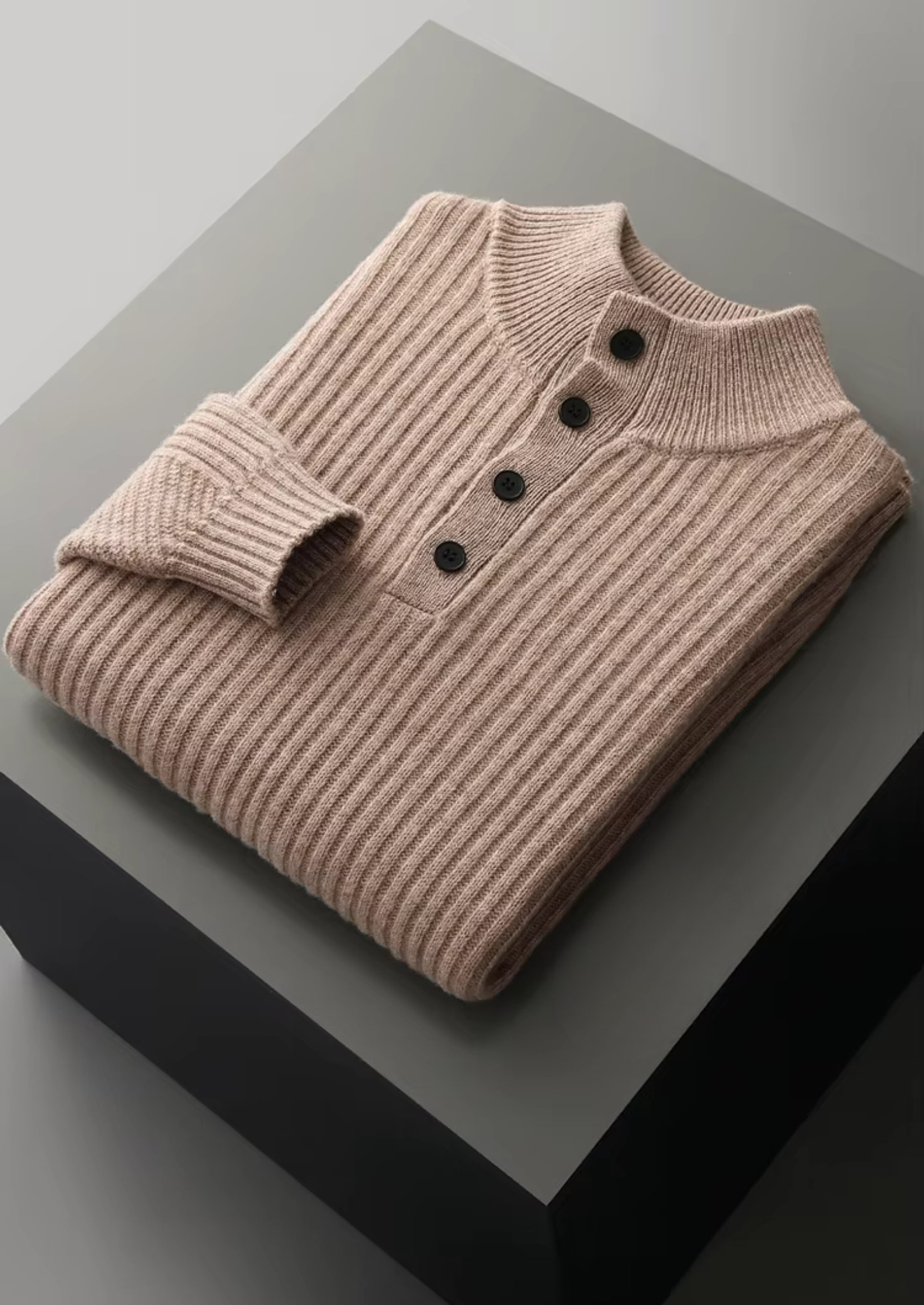 Veroux Mode | Men’s Pure Extra-Fine Merino Wool Ribbed Henley Sweater