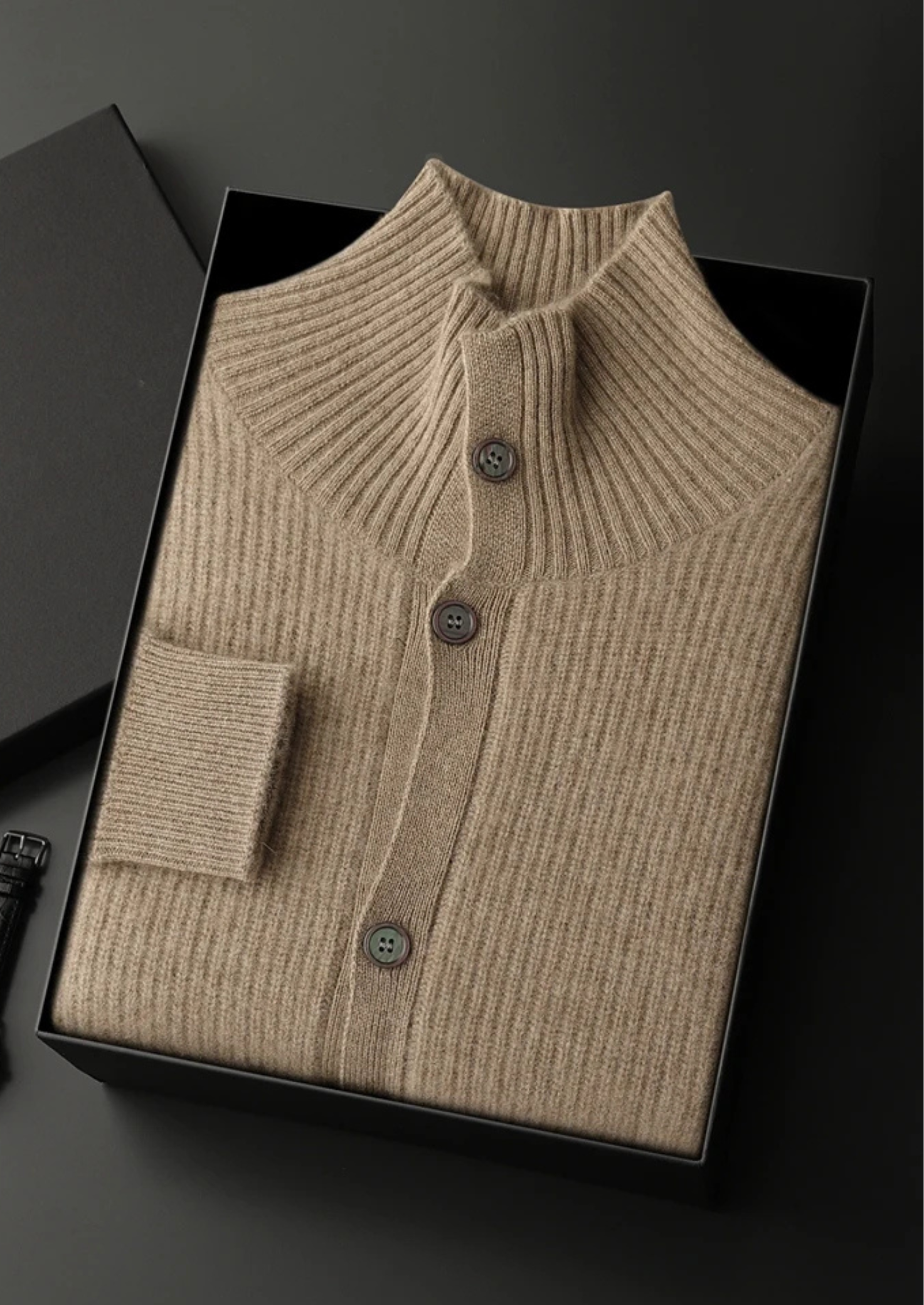 Veroux Mode | Men’s Premium Cashmere Ribbed High Collar Cardigan
