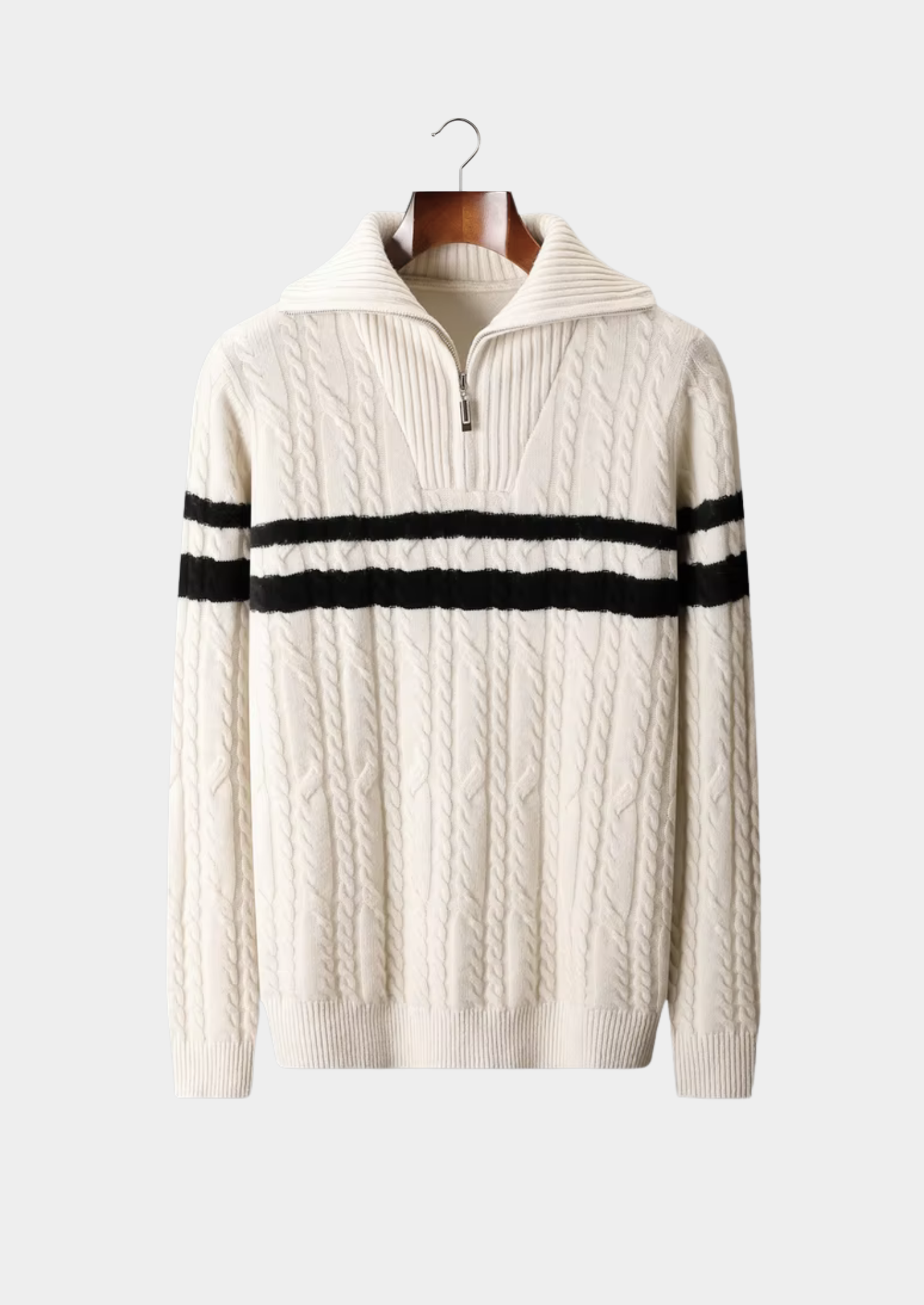 Veroux Mode | Men’s Pure Extra-Fine Merino Wool Striped Half-Zip Sweater