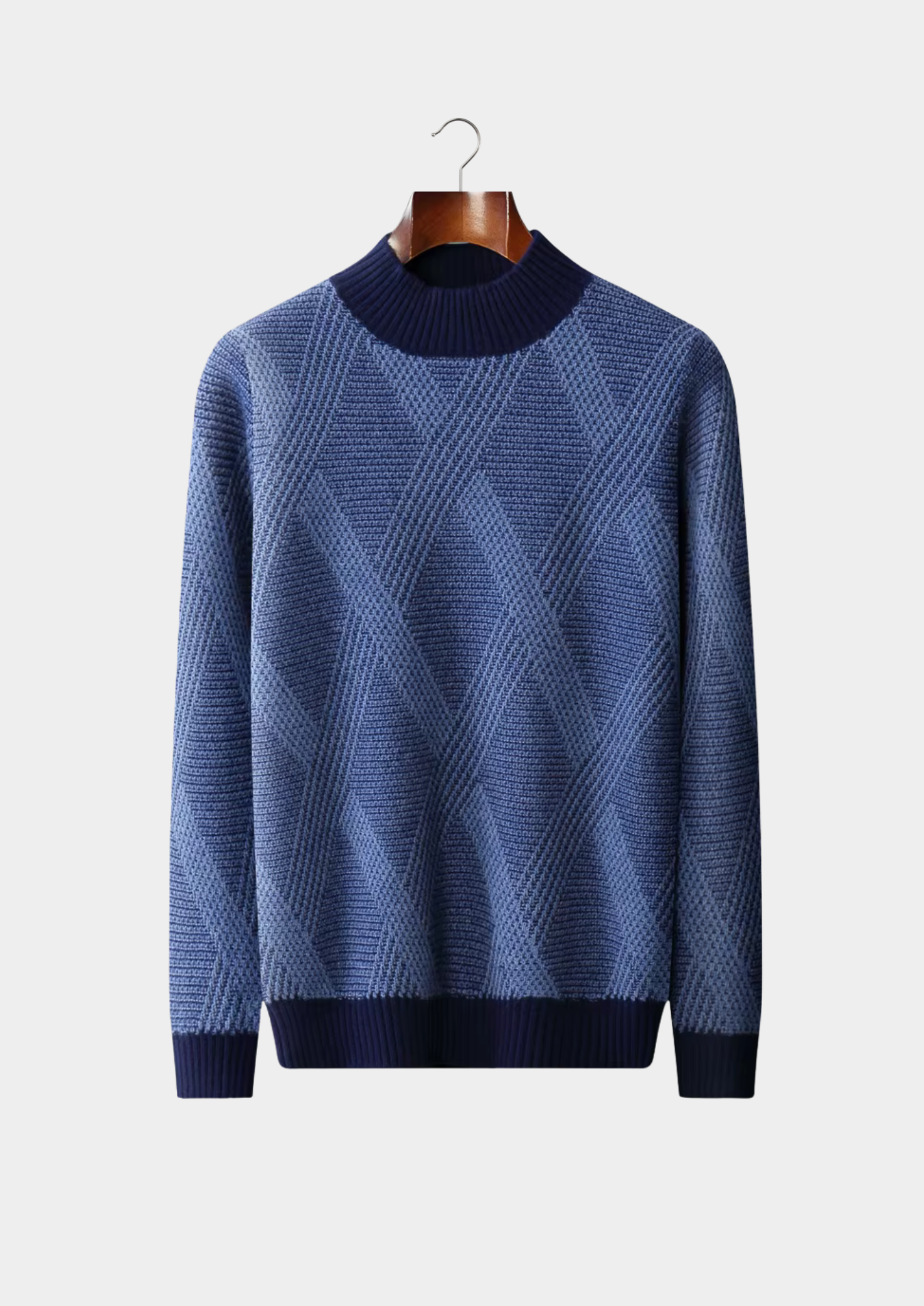 Veroux Mode | Men’s Pure Extra-Fine Merino Wool Two Tone Patterned Mockneck
