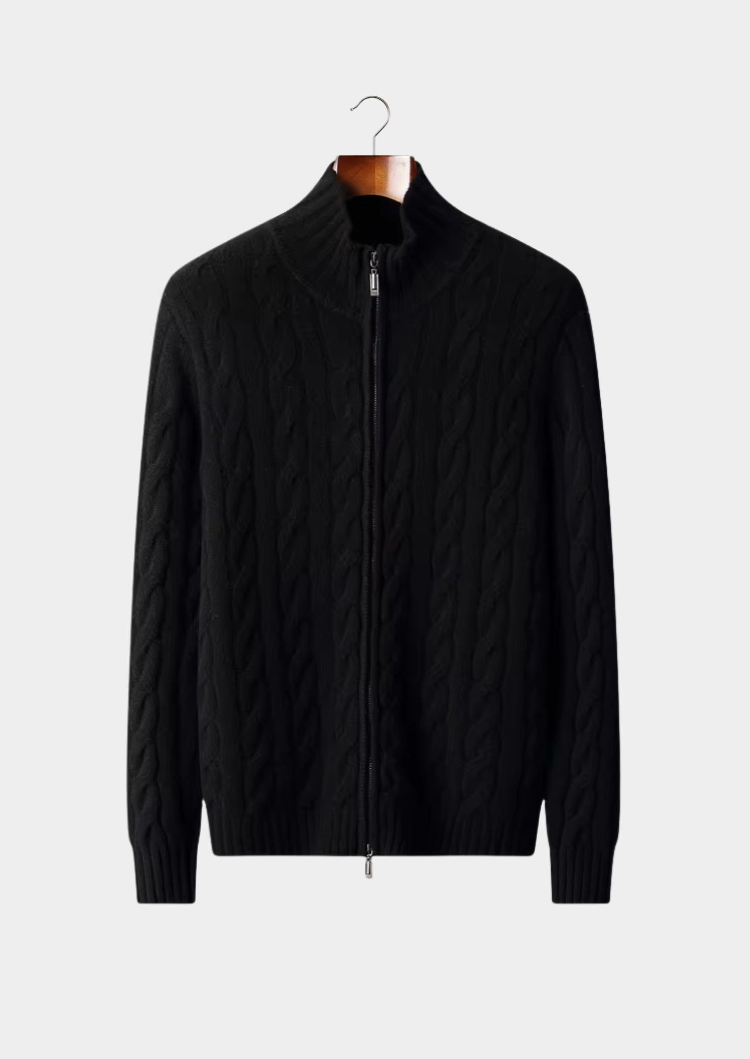Veroux Mode | Men’s Pure Extra-Fine Merino Wool Dual-Zip Cable Cardigan