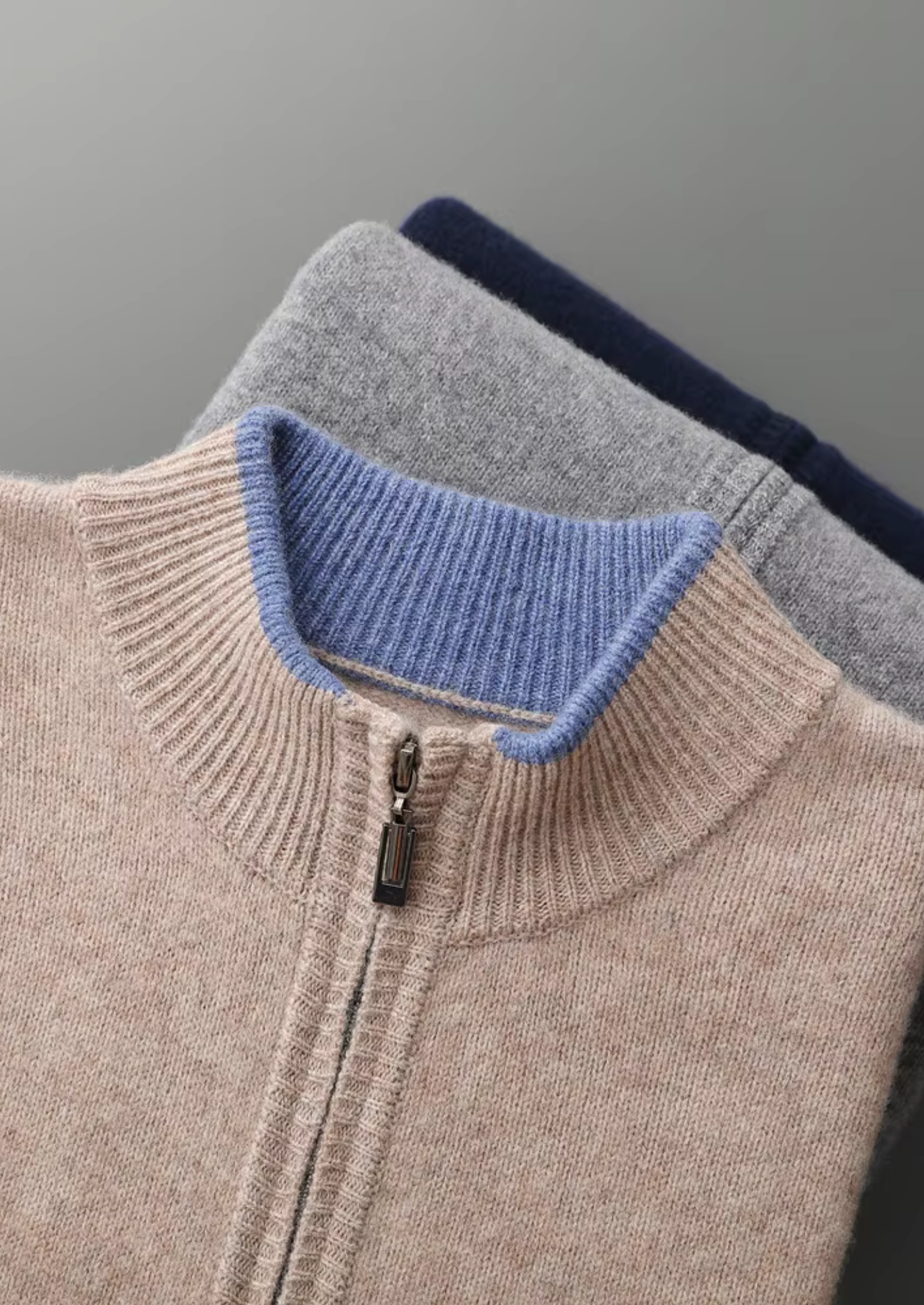 Veroux Mode | Men’s Pure Extra-Fine Merino Wool Two-Tone Zip Cardigan