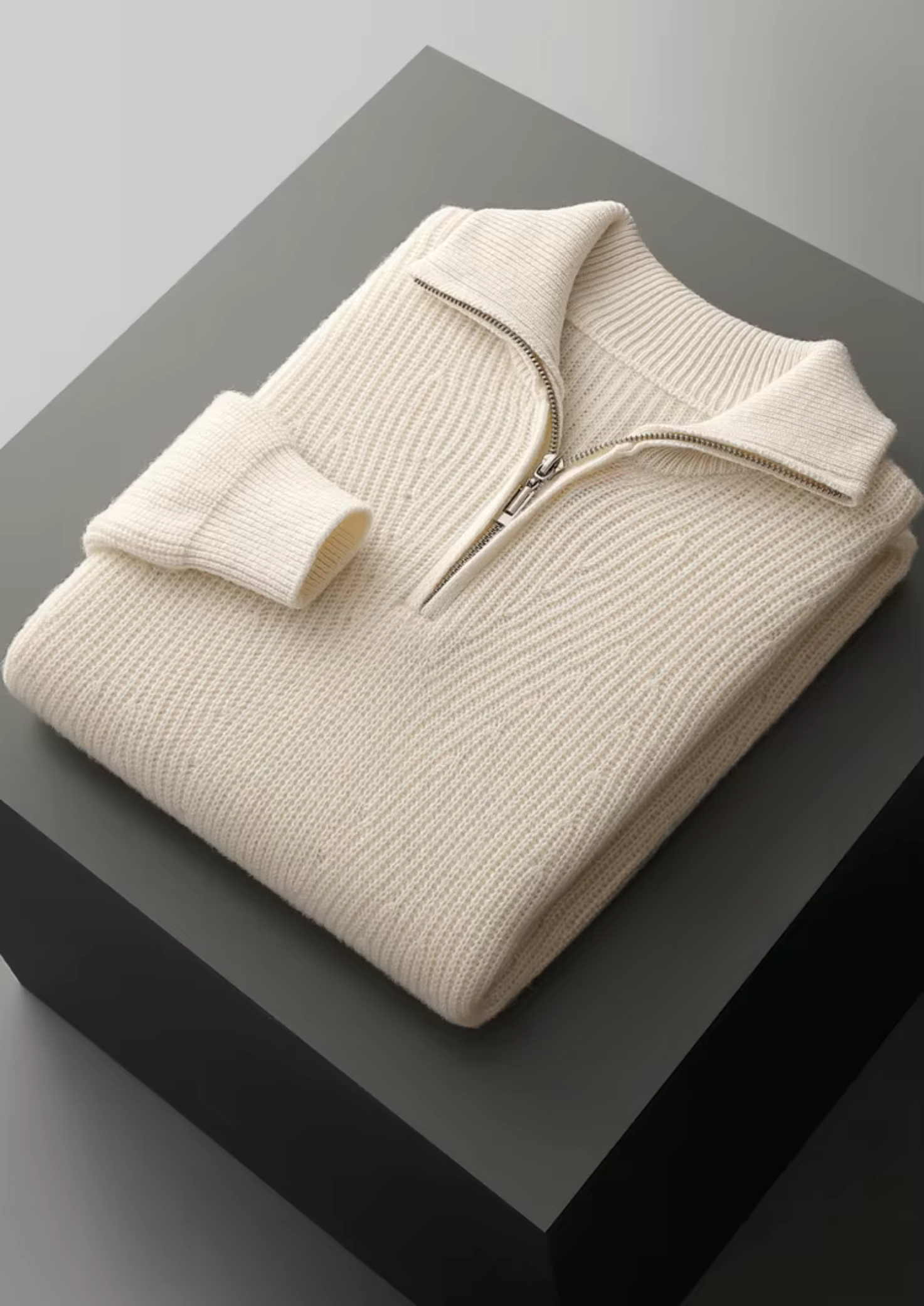 Veroux Mode | Men’s Pure Extra-Fine Merino Wool Ribbed Half-Zip