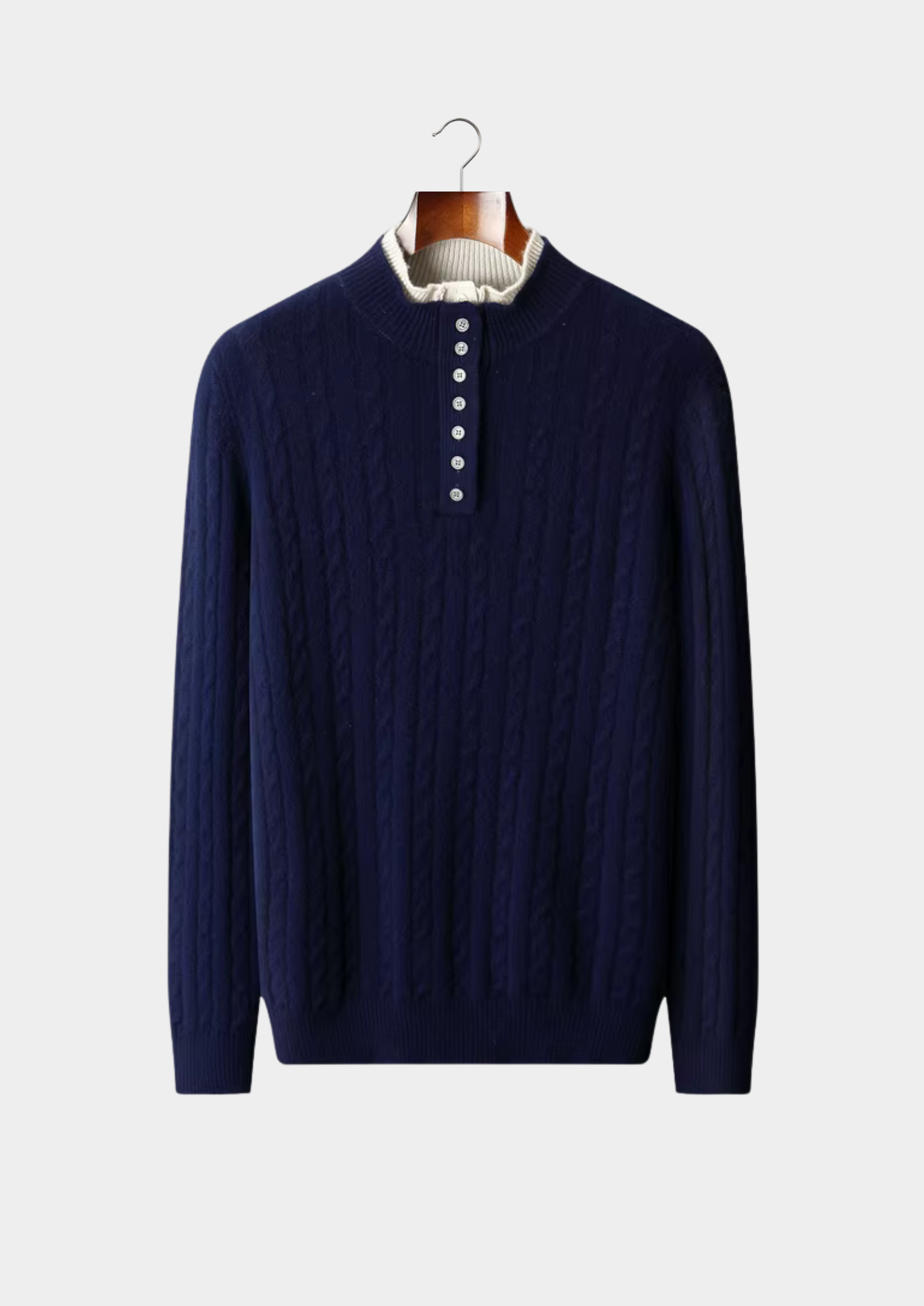 Veroux Mode | Men’s Pure Extra-Fine Merino Wool Cable Knit Henley Sweater