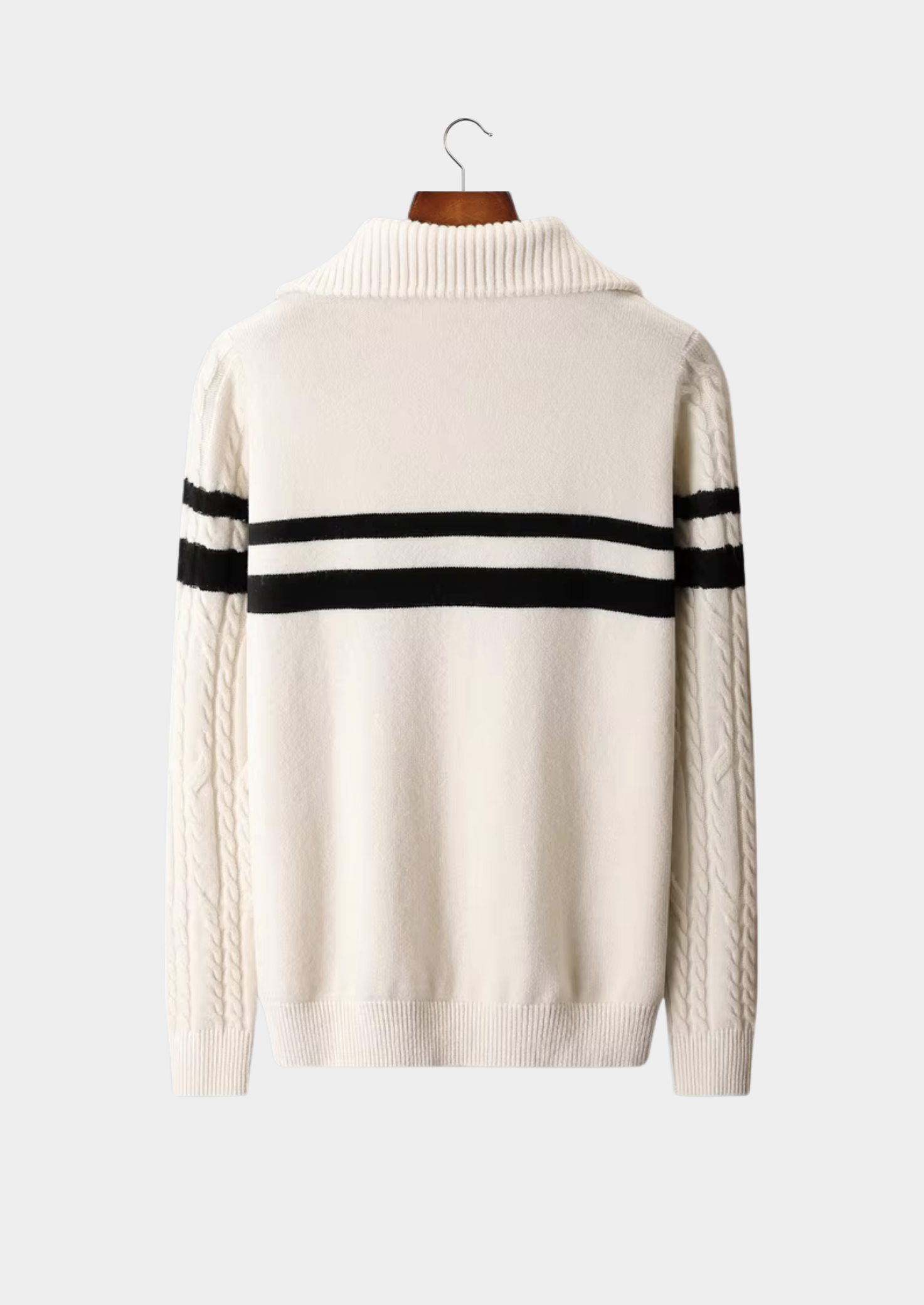 Veroux Mode | Men’s Pure Extra-Fine Merino Wool Striped Half-Zip Sweater