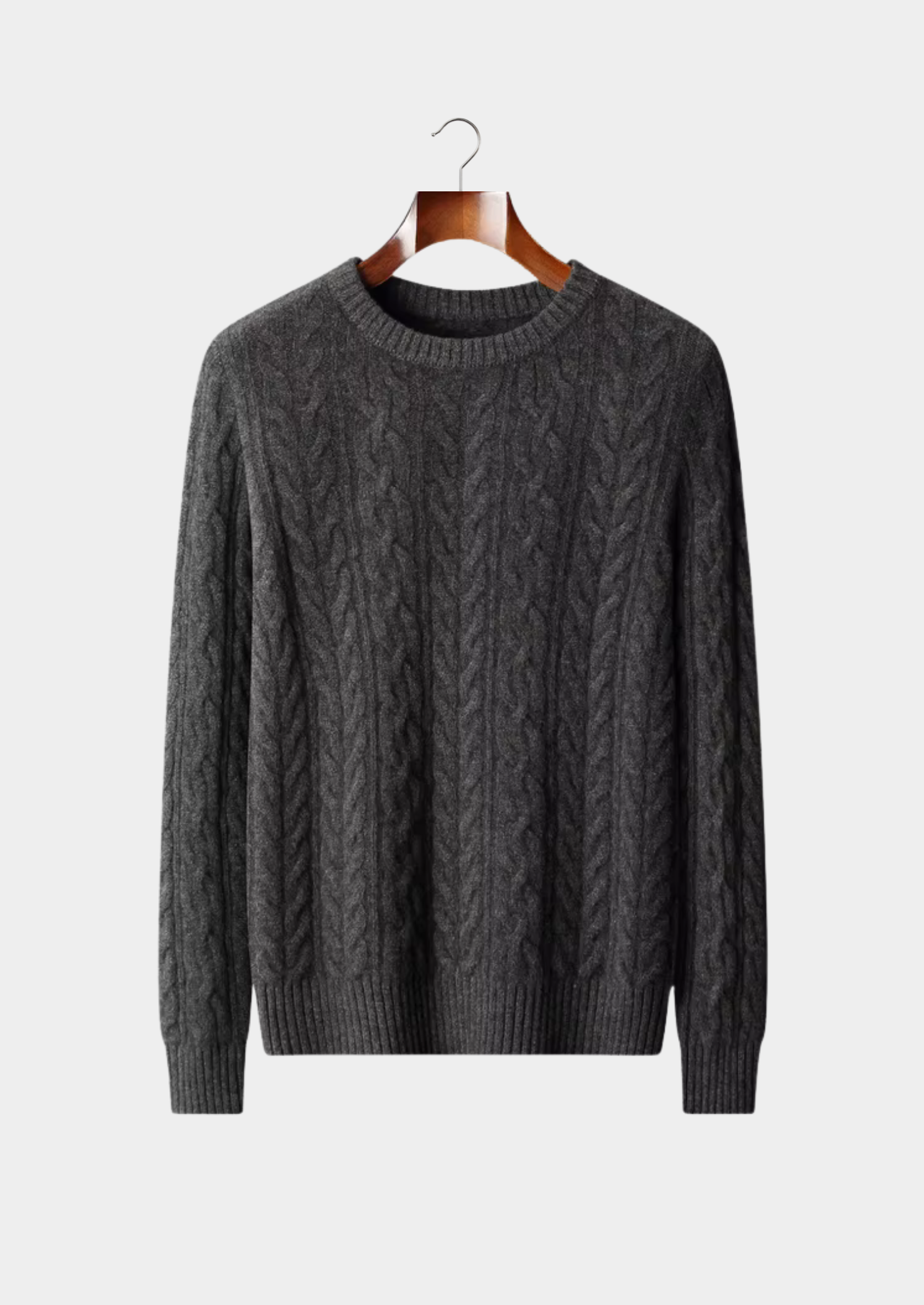 Veroux Mode | Men’s Pure Extra-Fine Merino Wool Cable Knit Crewneck