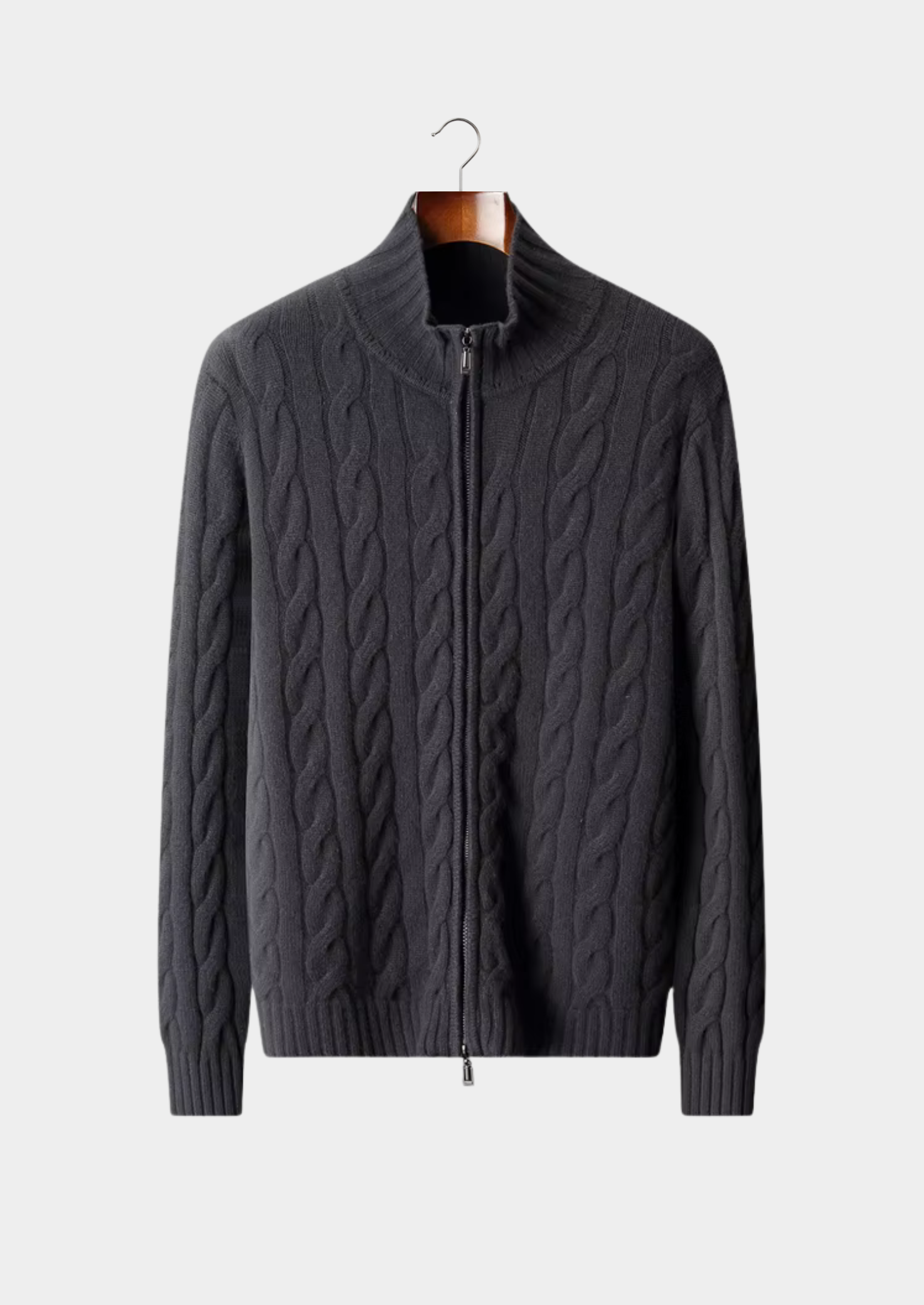 Veroux Mode | Men’s Pure Extra-Fine Merino Wool Dual-Zip Cable Cardigan