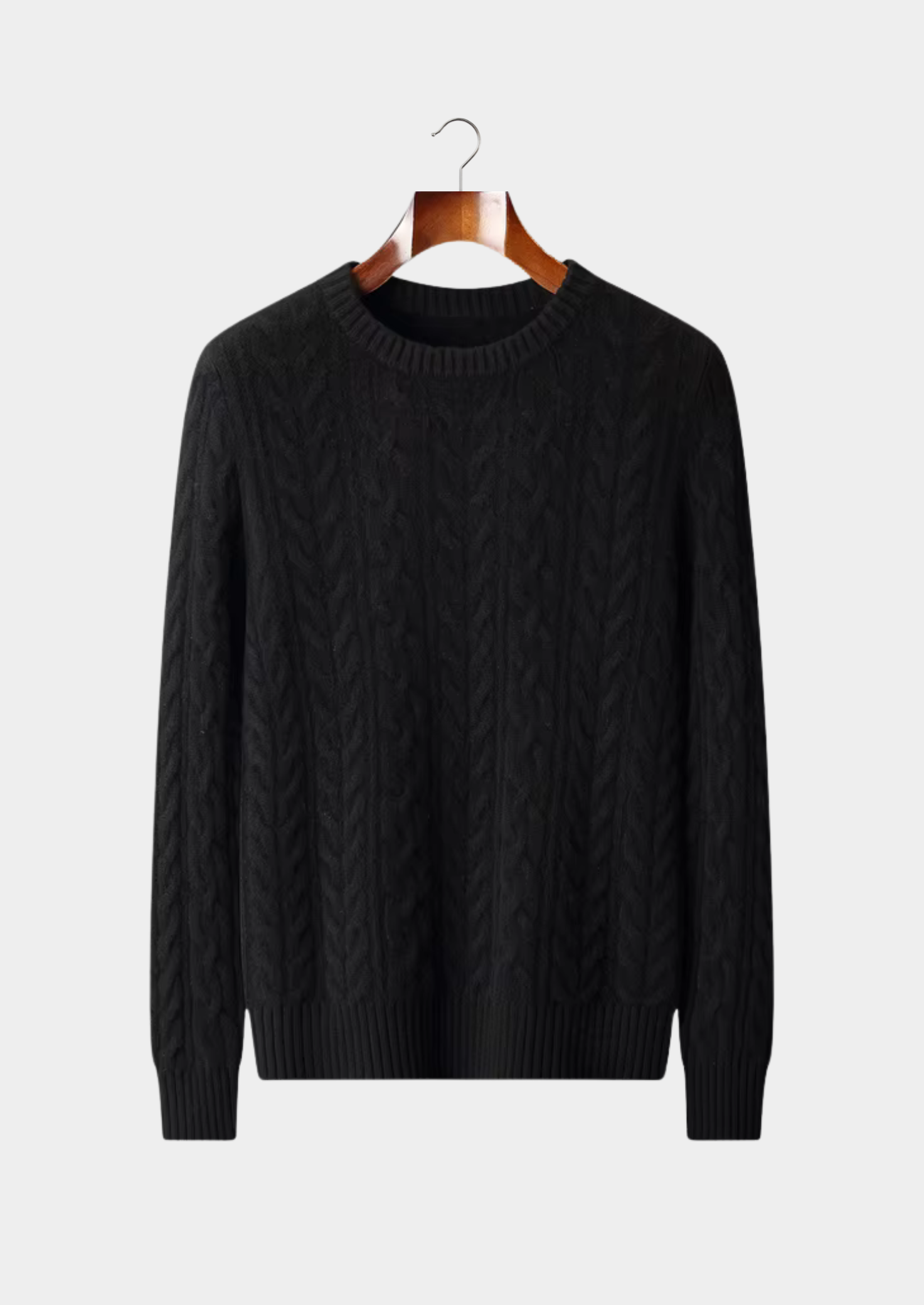Veroux Mode | Men’s Pure Extra-Fine Merino Wool Cable Knit Crewneck