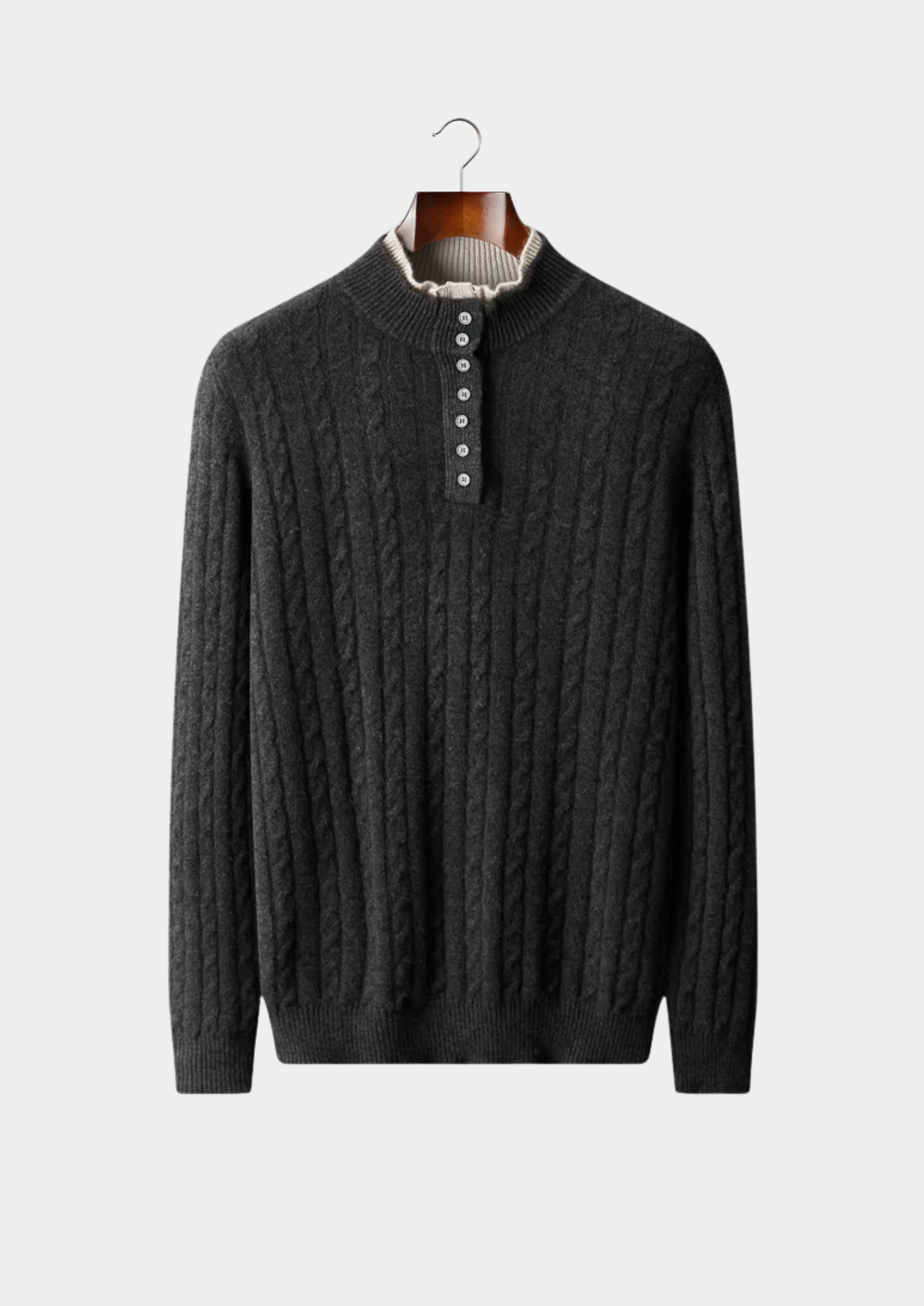 Veroux Mode | Men’s Pure Extra-Fine Merino Wool Cable Knit Henley Sweater