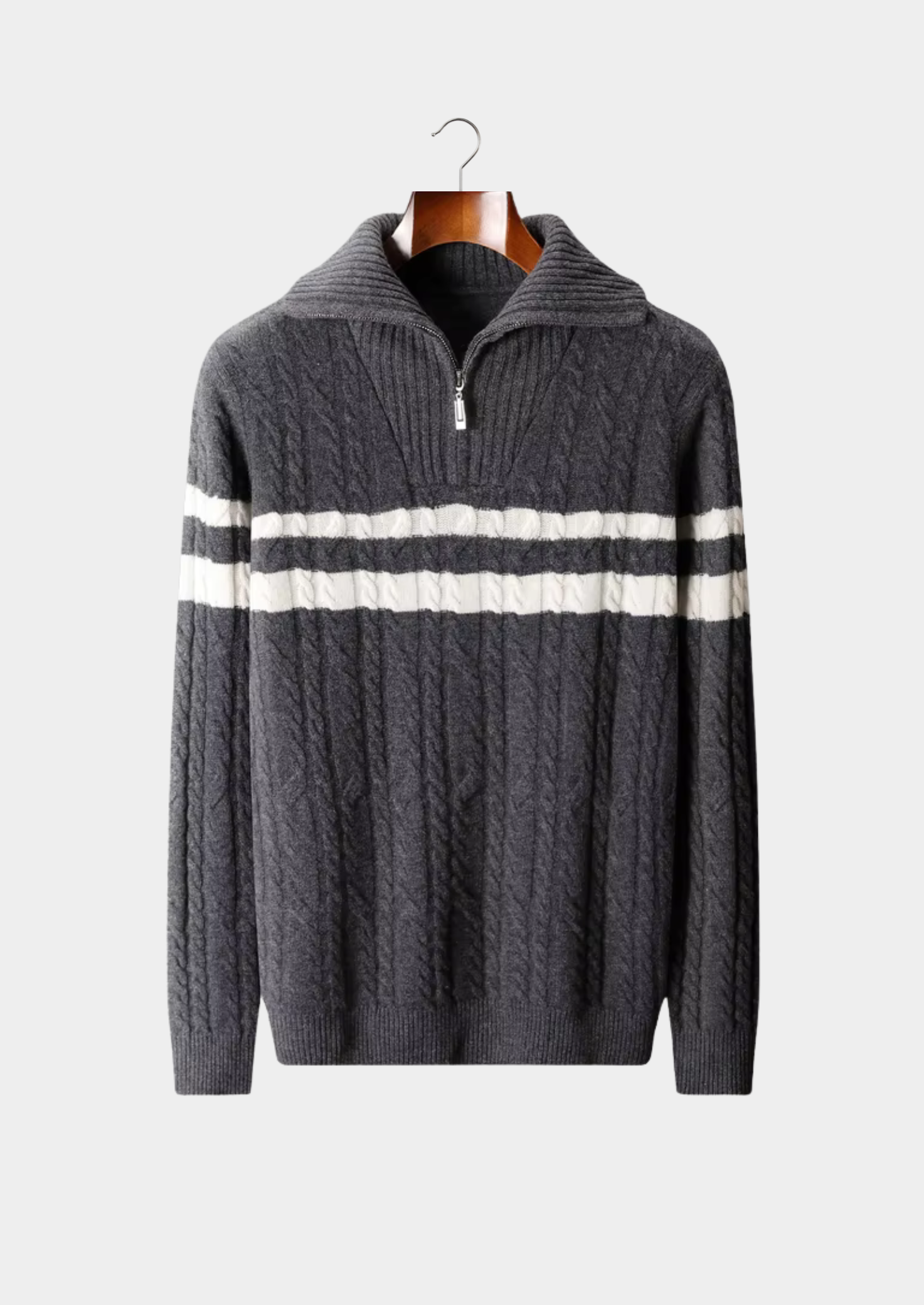 Veroux Mode | Men’s Pure Extra-Fine Merino Wool Striped Half-Zip Sweater