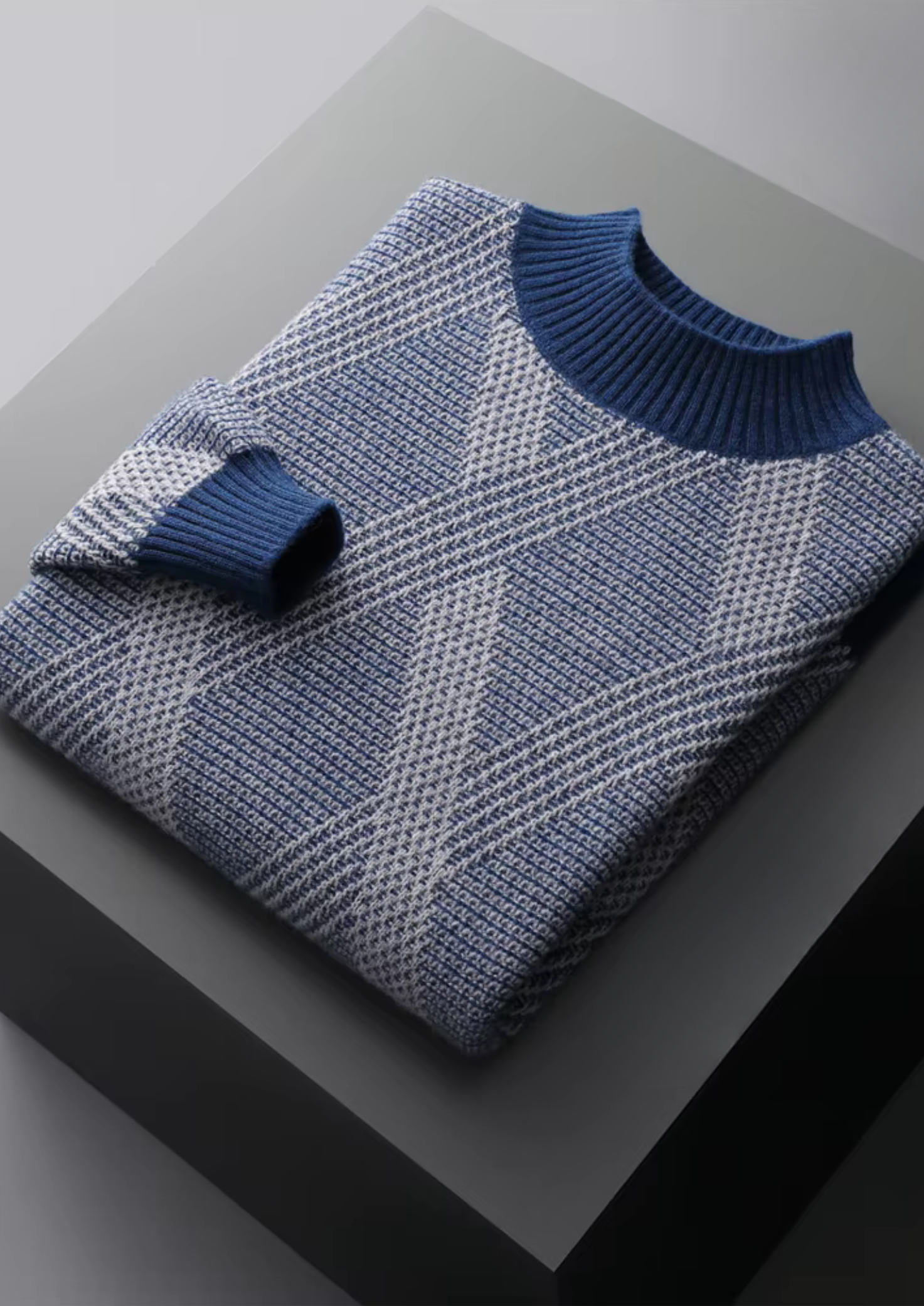 Veroux Mode | Men’s Pure Extra-Fine Merino Wool Two Tone Patterned Mockneck