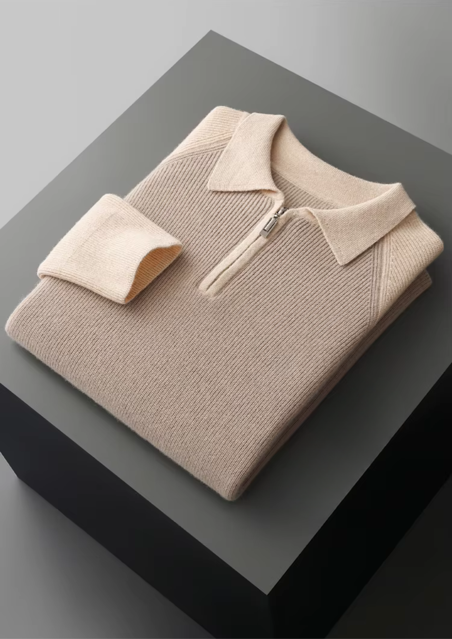 Veroux Mode | Men’s Pure Extra-Fine Merino Wool Two Tone Zipper Sweater Polo