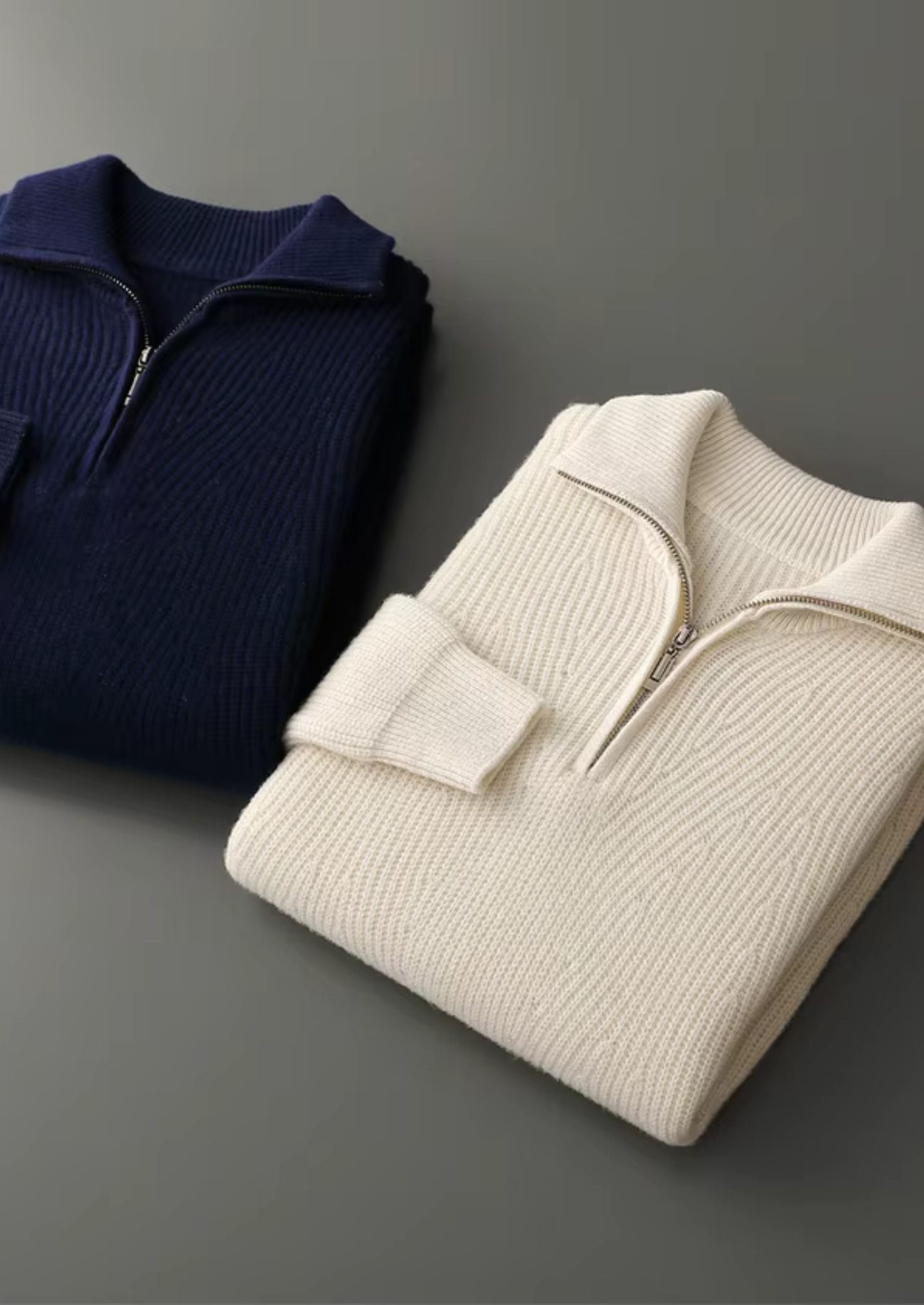 Veroux Mode | Men’s Pure Extra-Fine Merino Wool Ribbed Half-Zip