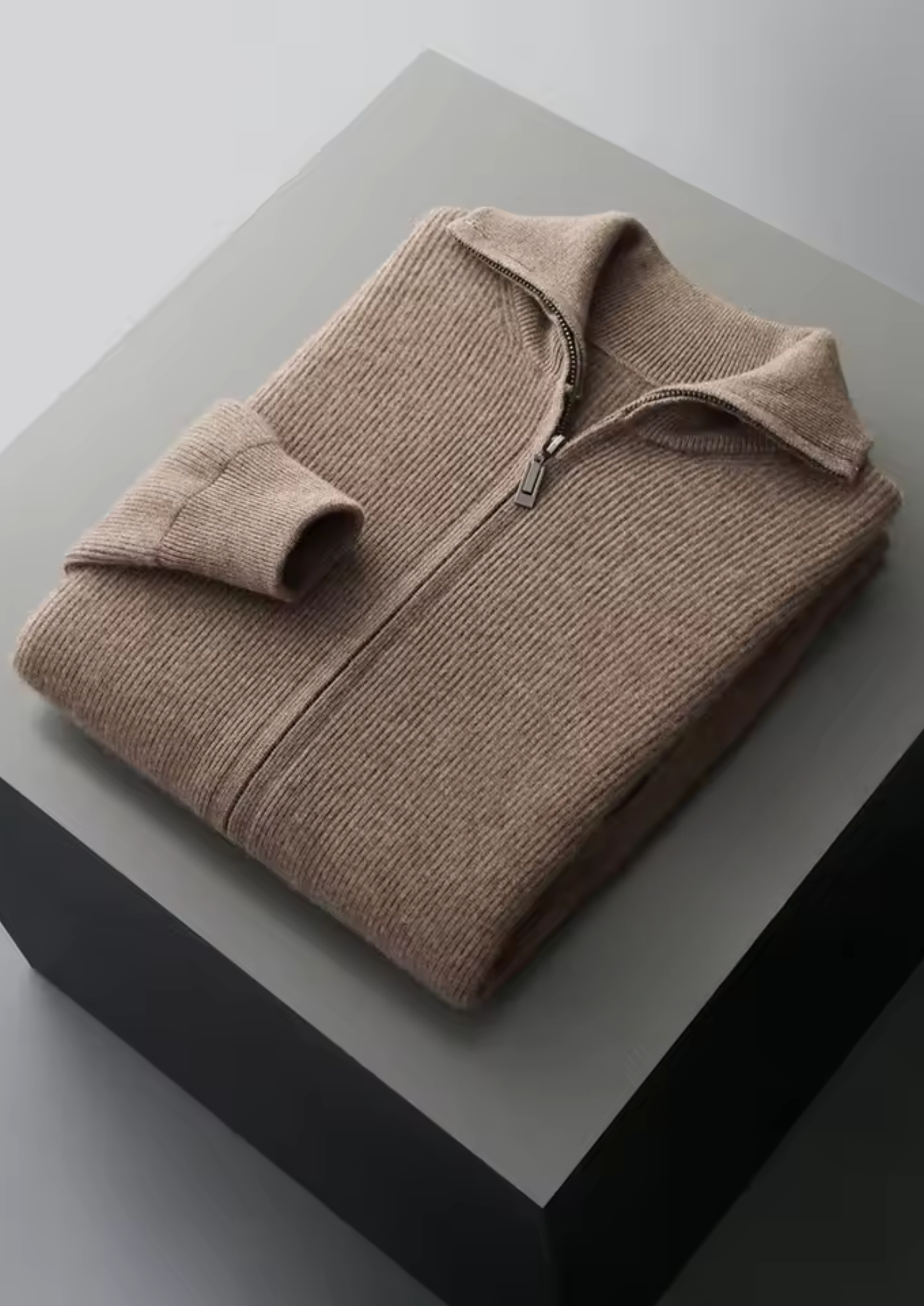 Veroux Mode | Men’s Pure Extra-Fine Merino Wool Ribbed Zipper Cardigan
