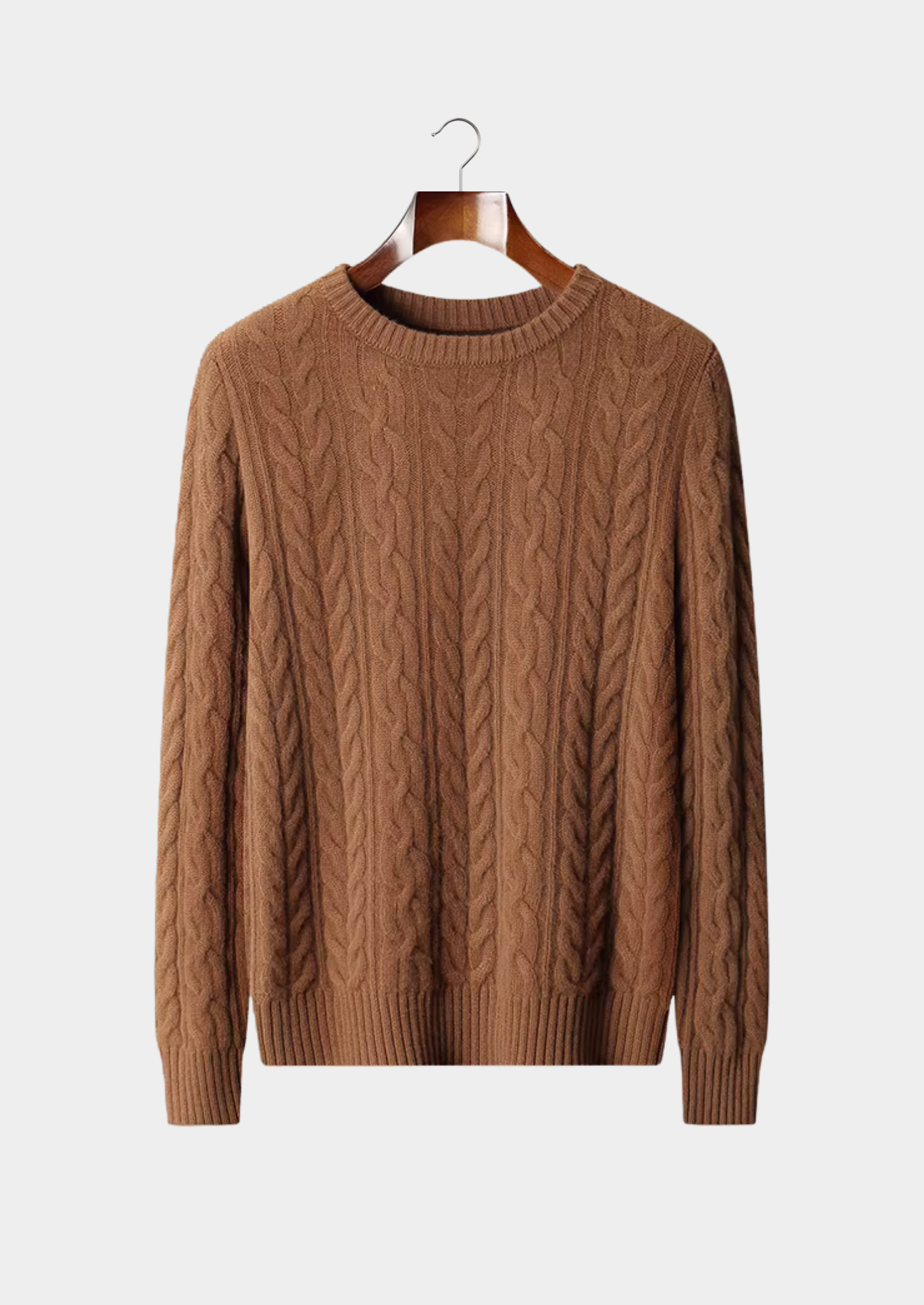 Veroux Mode | Men’s Pure Extra-Fine Merino Wool Cable Knit Crewneck