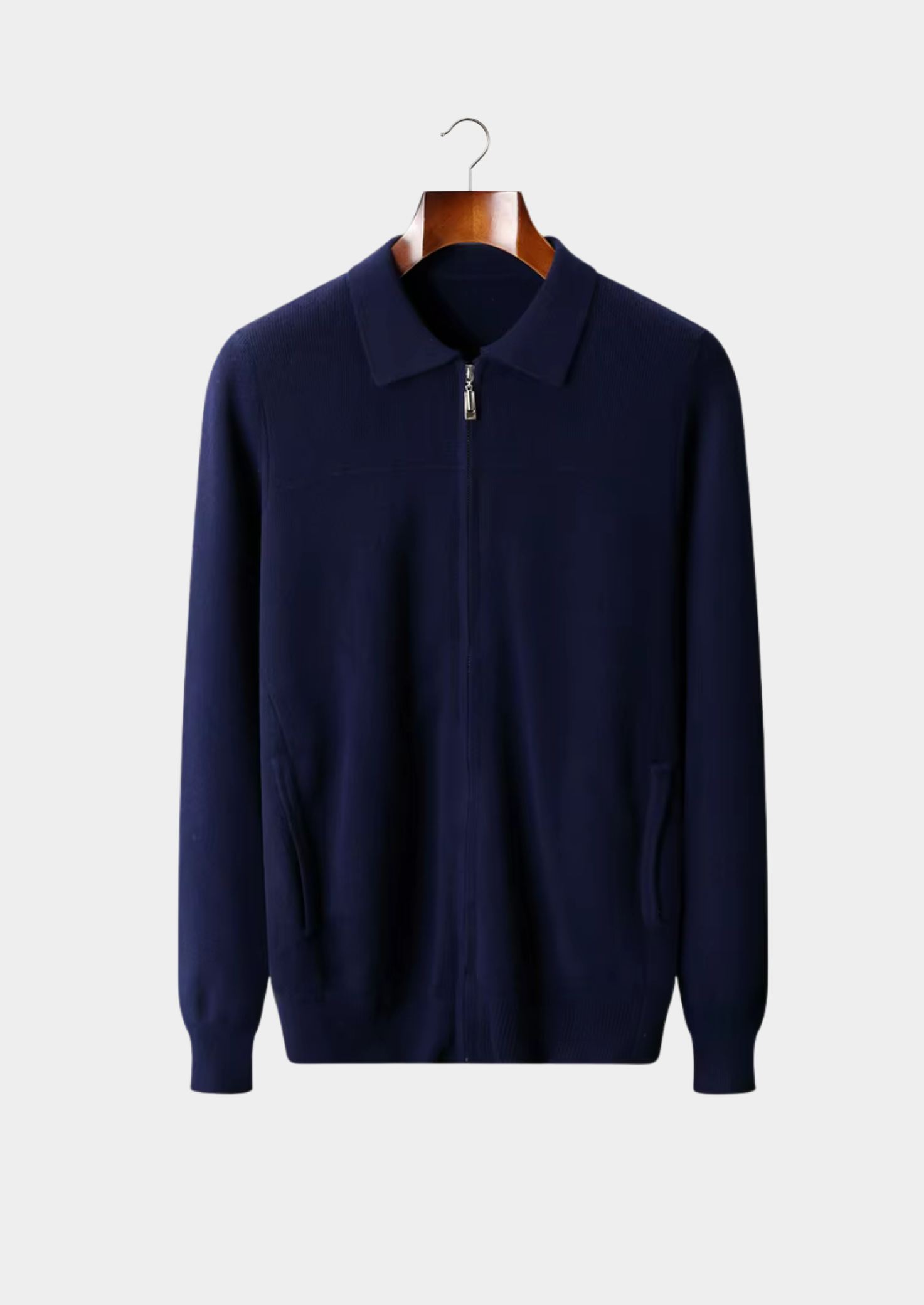 Veroux Mode | Men’s Pure Extra-Fine Merino Wool Ribbed Polo Cardigan