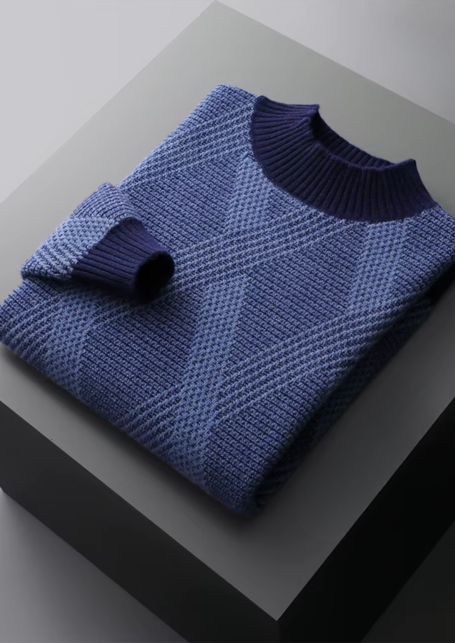 Veroux Mode | Men’s Pure Extra-Fine Merino Wool Two Tone Patterned Mockneck