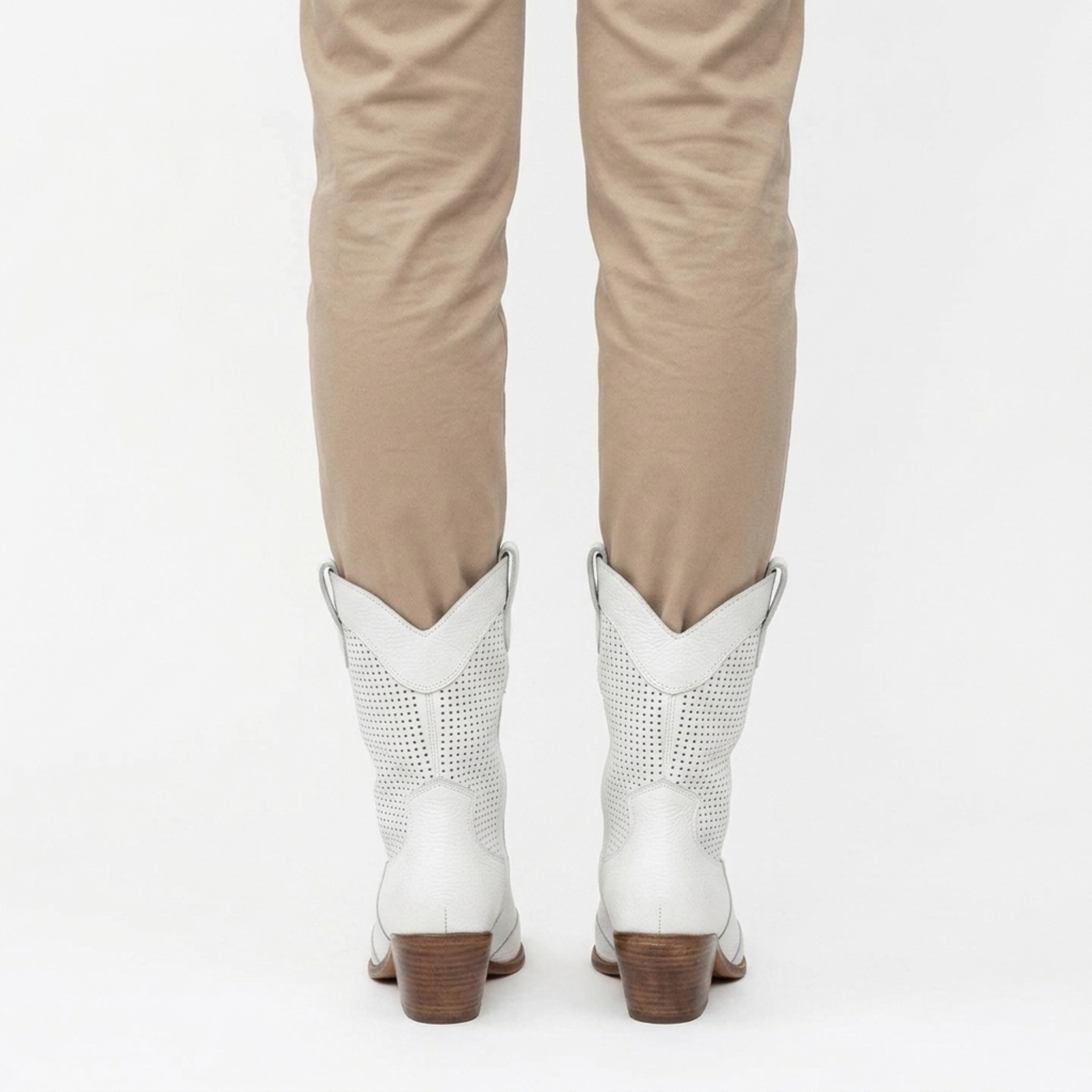 Women's cowboy boots — leather — perforated mid-calf — casual daily