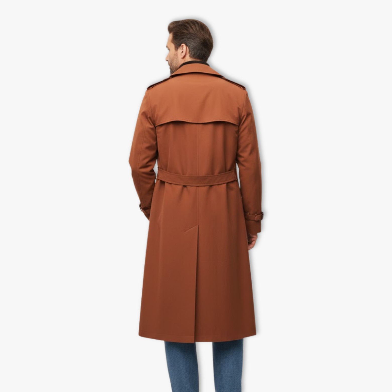 Men's X-Long Trench Coat Single Breasted Loose Fit Polyester Overcoat Outerwear