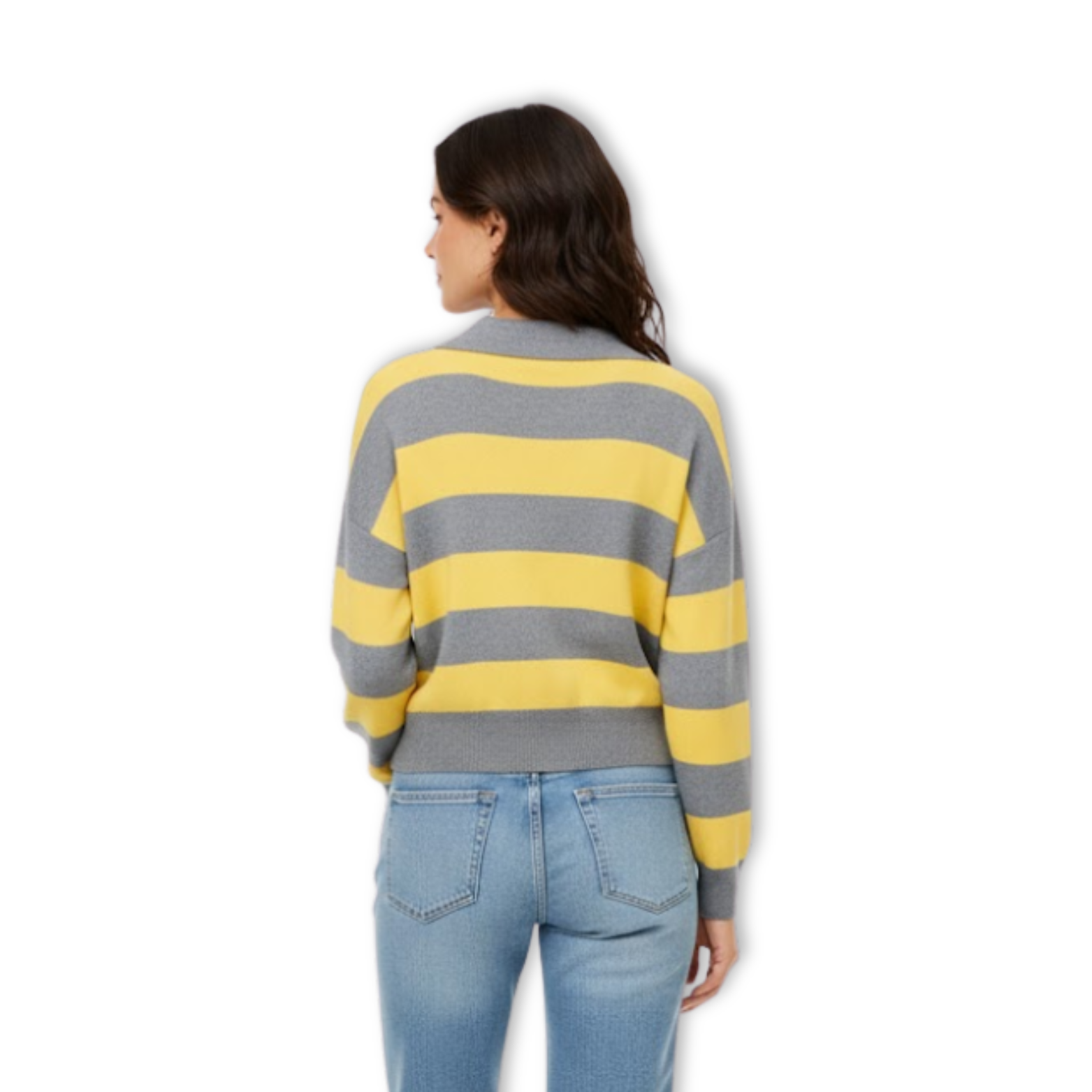 Woman Fashion Streetwear Loose Polo Collar Stripe Sweater Pullover