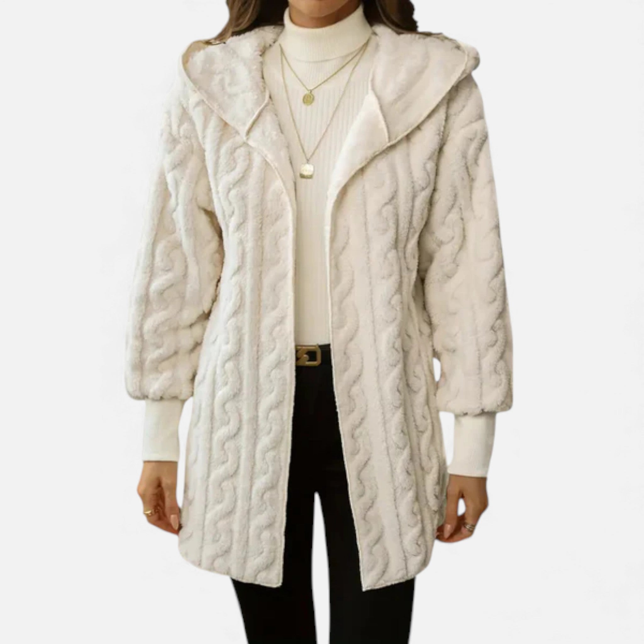 Veroux Mode | Women’s Fleece Coat – Cable-Knit Winter Comfort