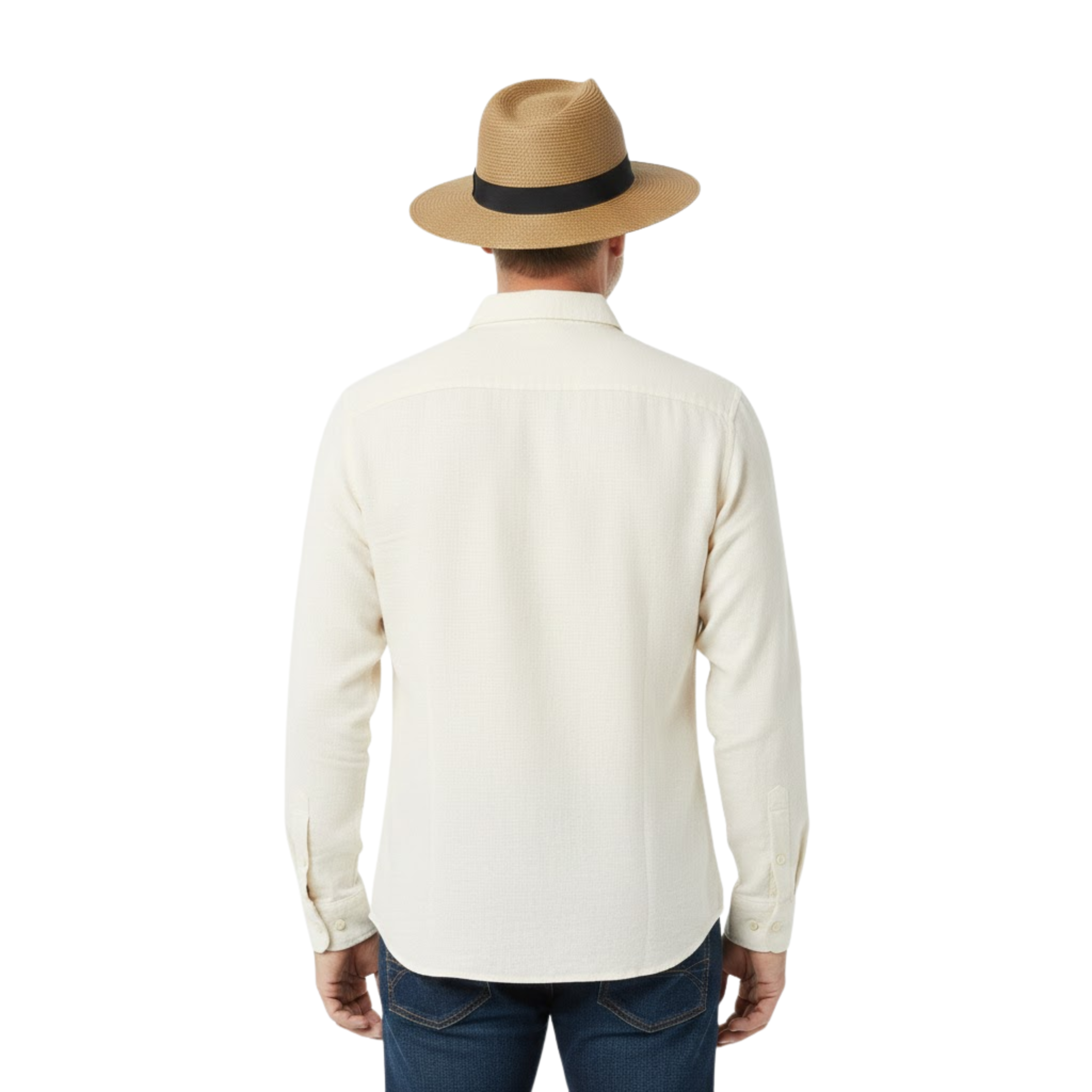 Unisex Panama Straw Hat with Wide Brim and Contrast Ribbon Trim