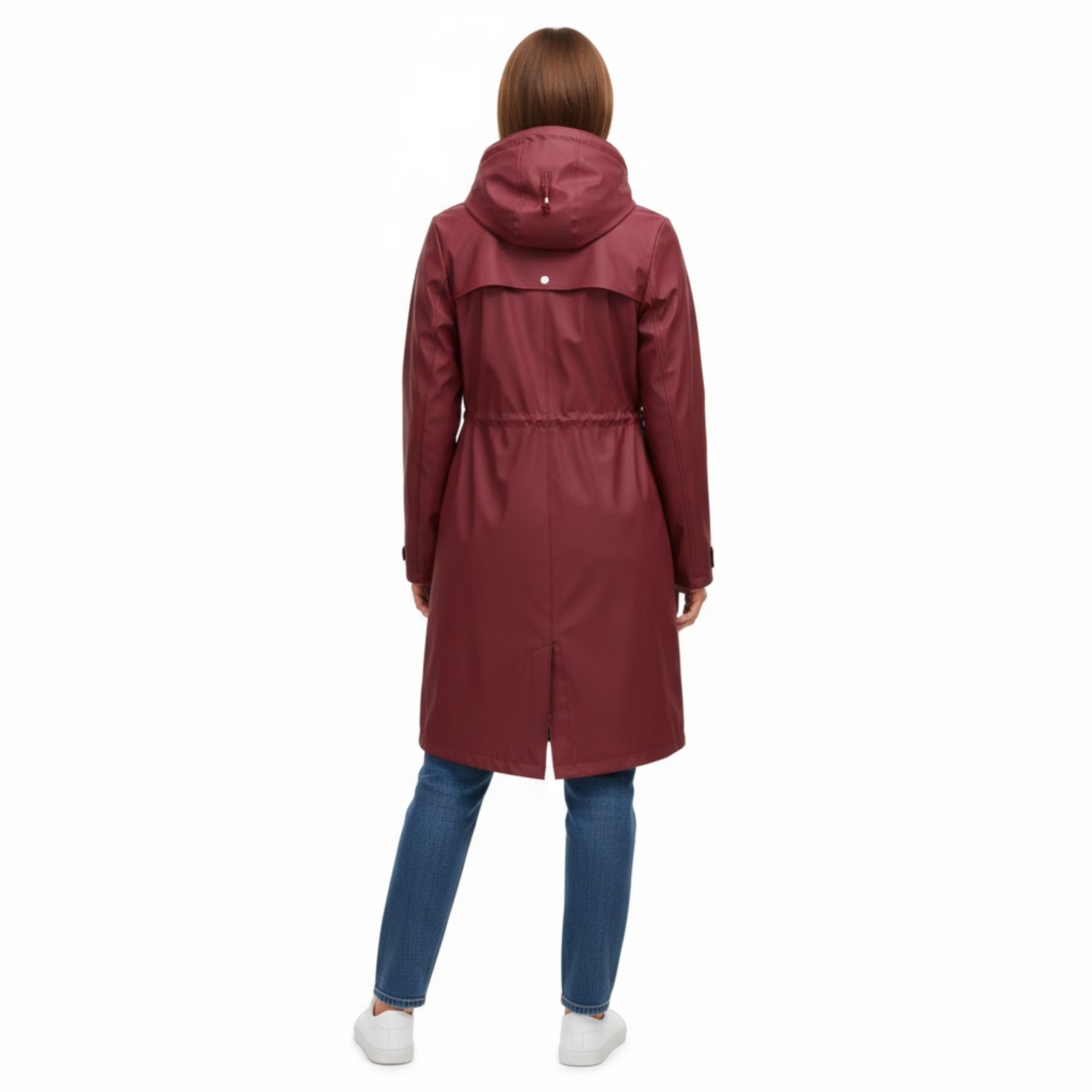 Women's Hooded Long Trench Coat Zipper Closure Full Sleeve Canvas Jacket with Pockets