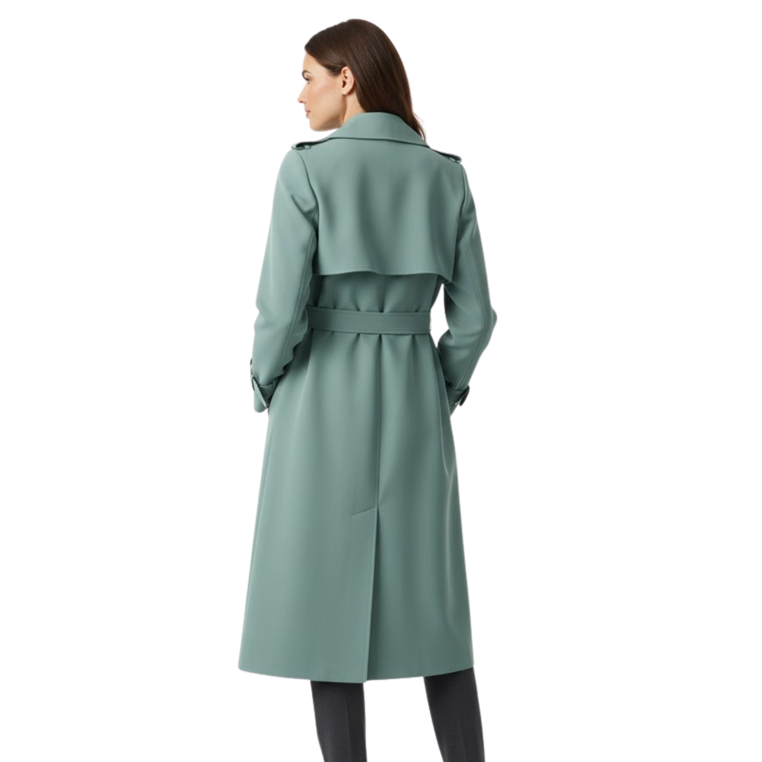 Women's Double Breasted Trench Coat Long Slim Fit Jacket with Belt Outerwear