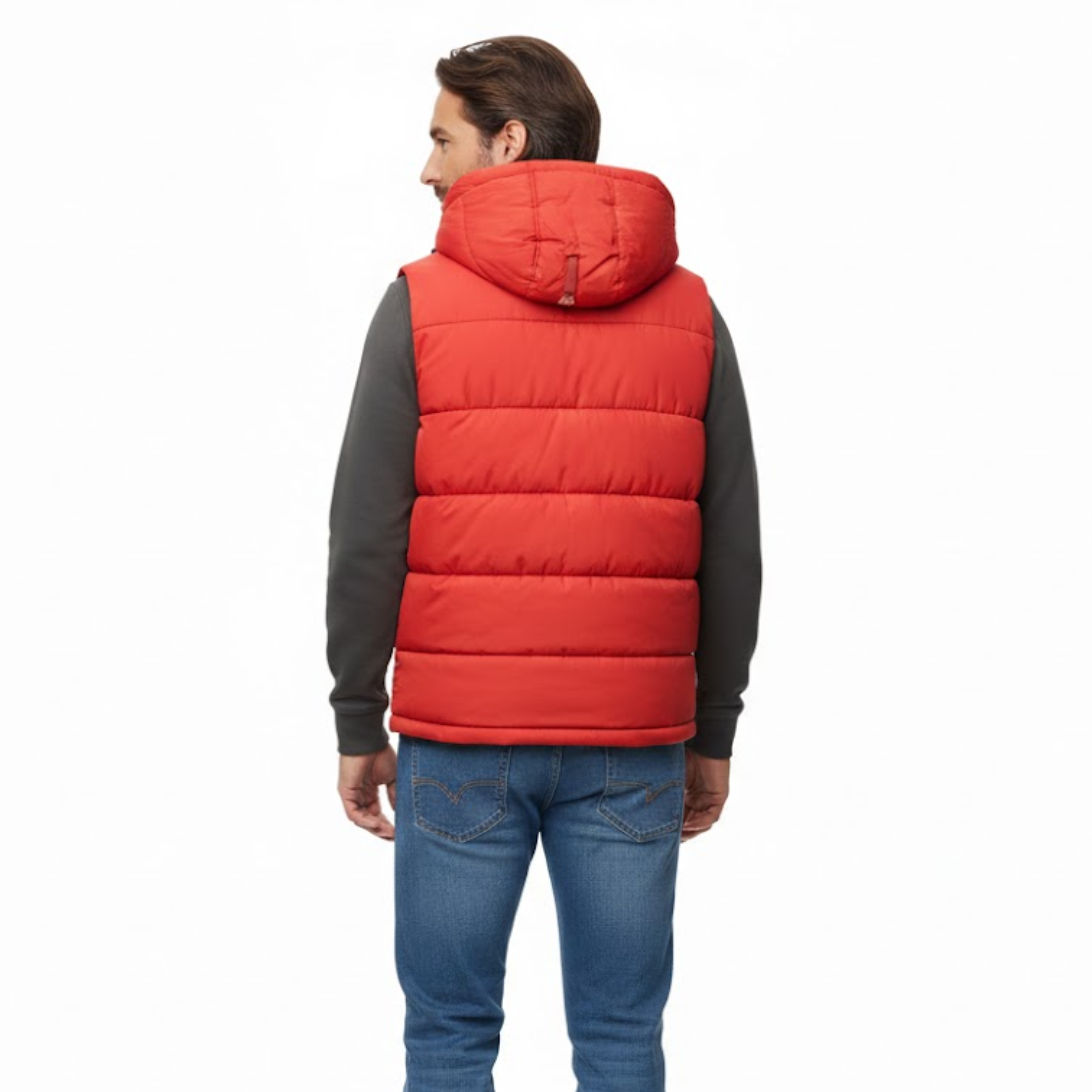 Men's Padded Hooded Vest Sleeveless Puffer Gilet with Full Zipper and Pockets