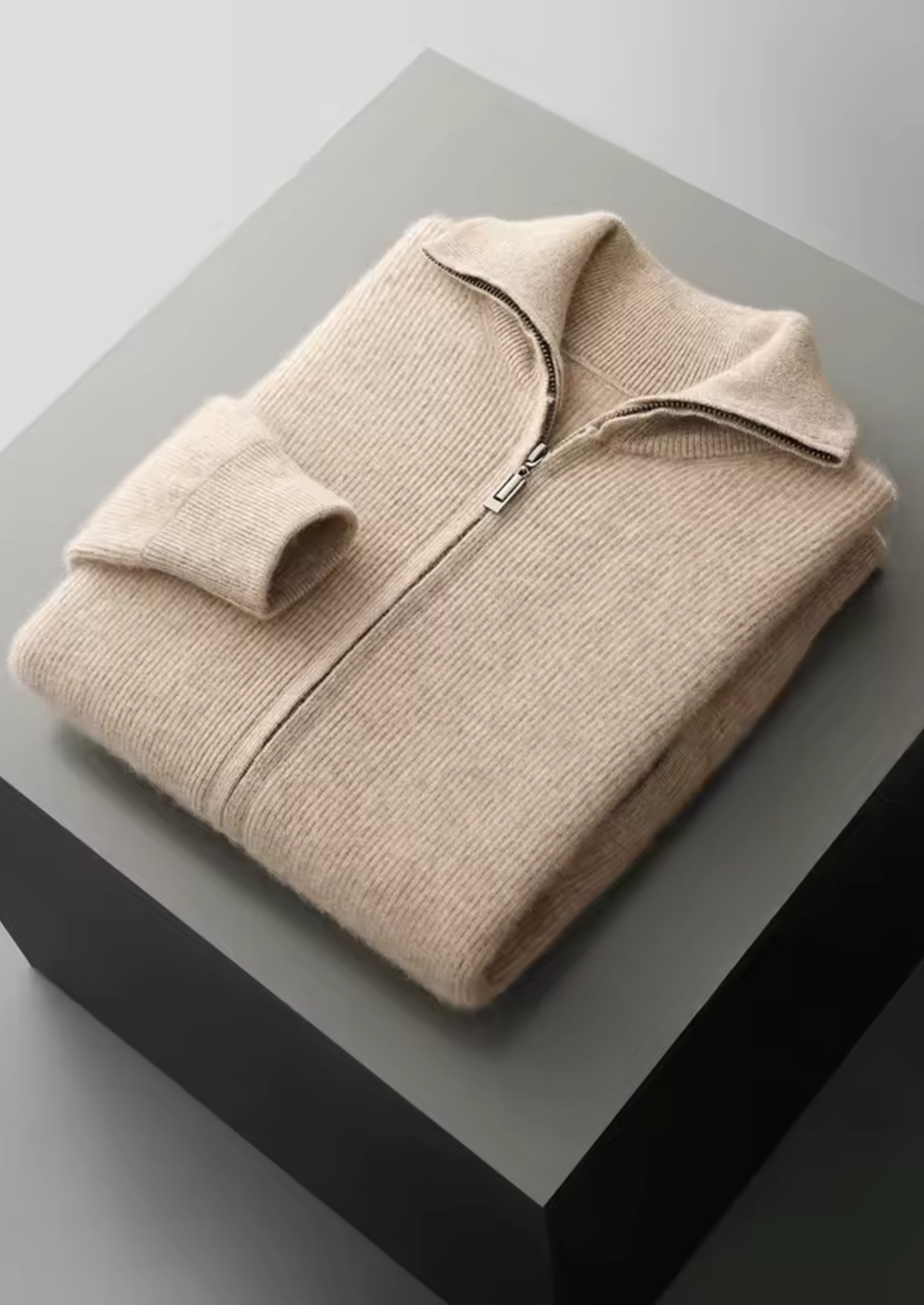 Veroux Mode | Men’s Pure Extra-Fine Merino Wool Ribbed Zipper Cardigan
