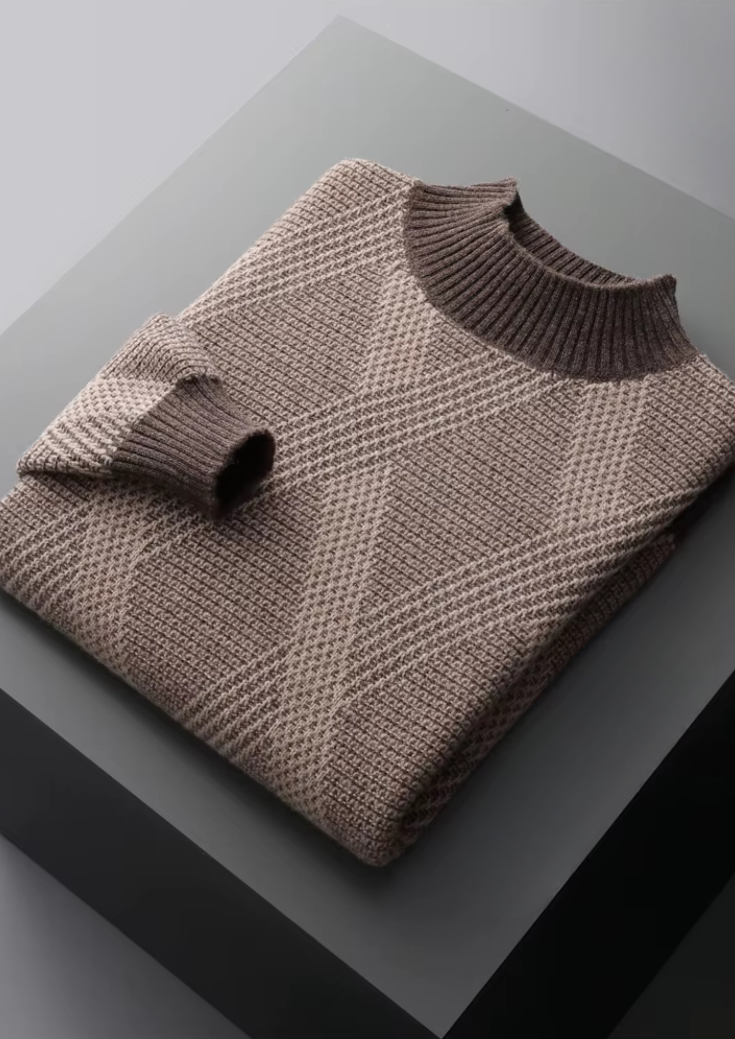 Veroux Mode | Men’s Pure Extra-Fine Merino Wool Two Tone Patterned Mockneck