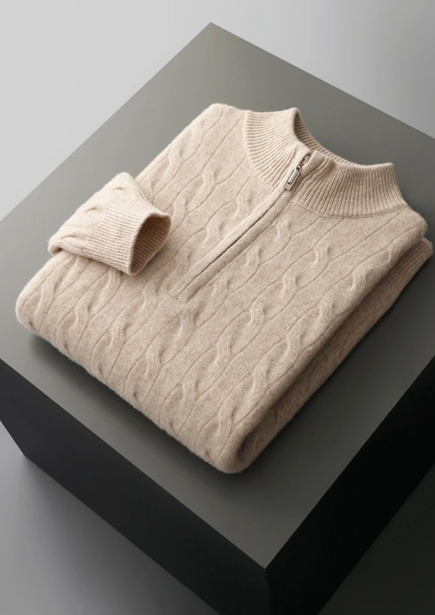 Veroux Mode | Men’s Pure Extra-Fine Merino Wool Cable Half Zip