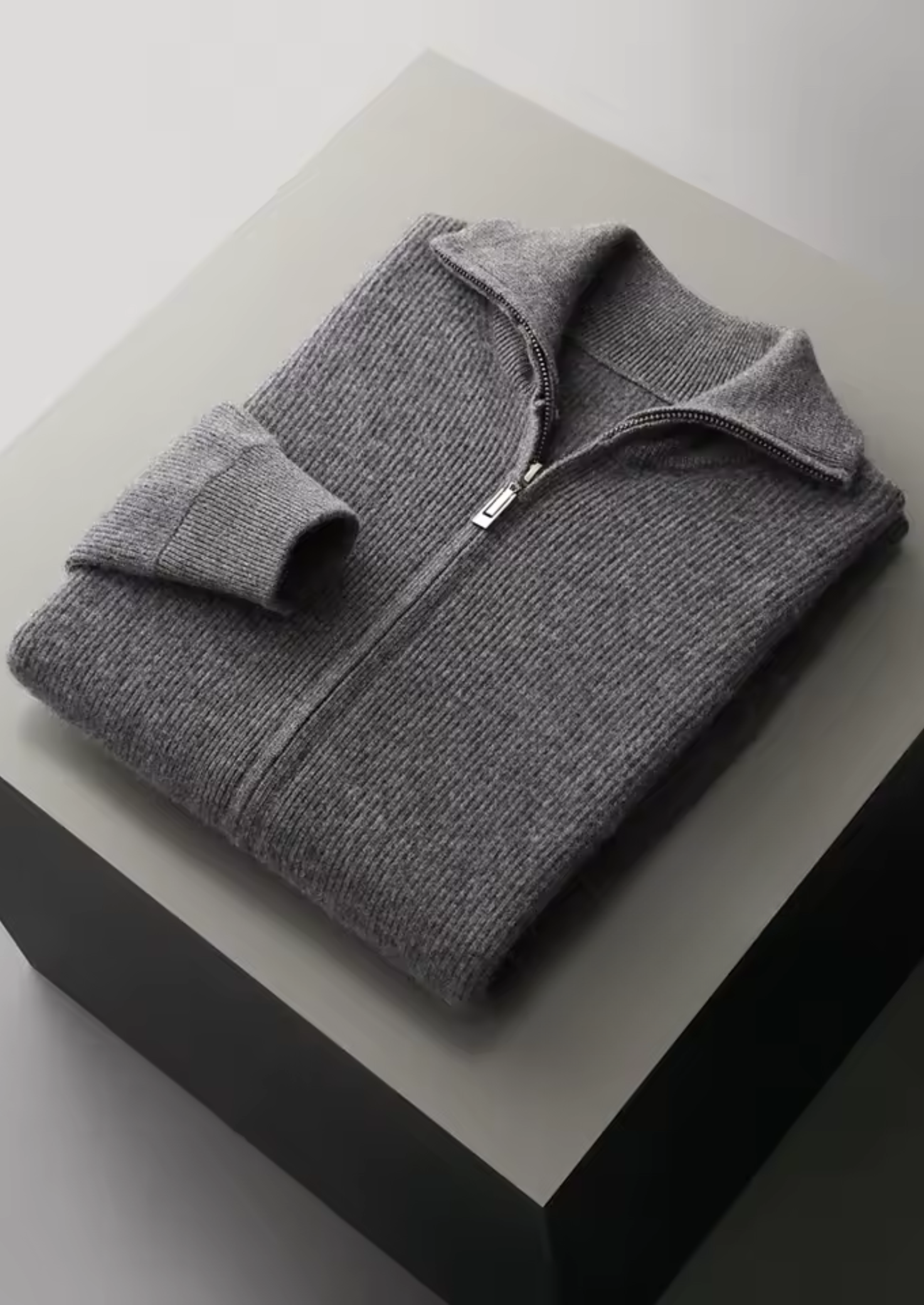 Veroux Mode | Men’s Pure Extra-Fine Merino Wool Ribbed Zipper Cardigan