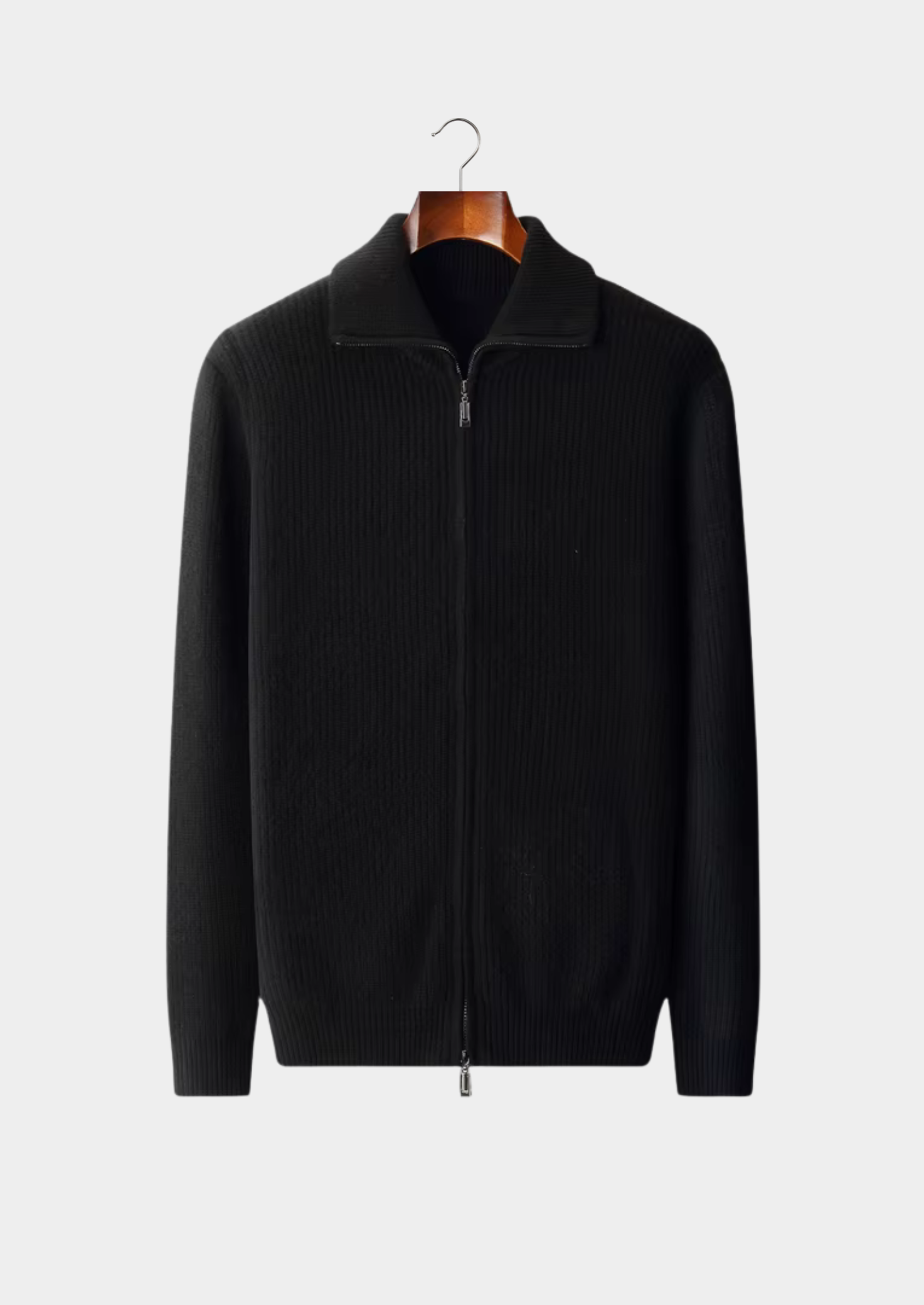 Veroux Mode | Men’s Pure Extra-Fine Merino Wool Funnel Neck Dual Zip Cardigan