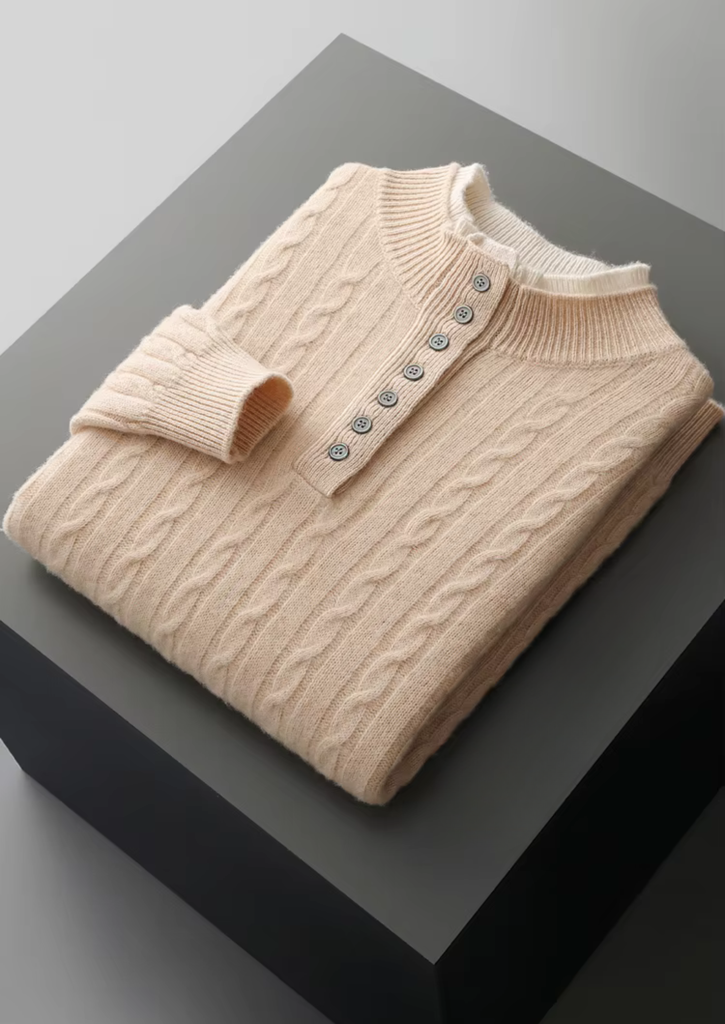 Veroux Mode | Men’s Pure Extra-Fine Merino Wool Cable Knit Henley Sweater