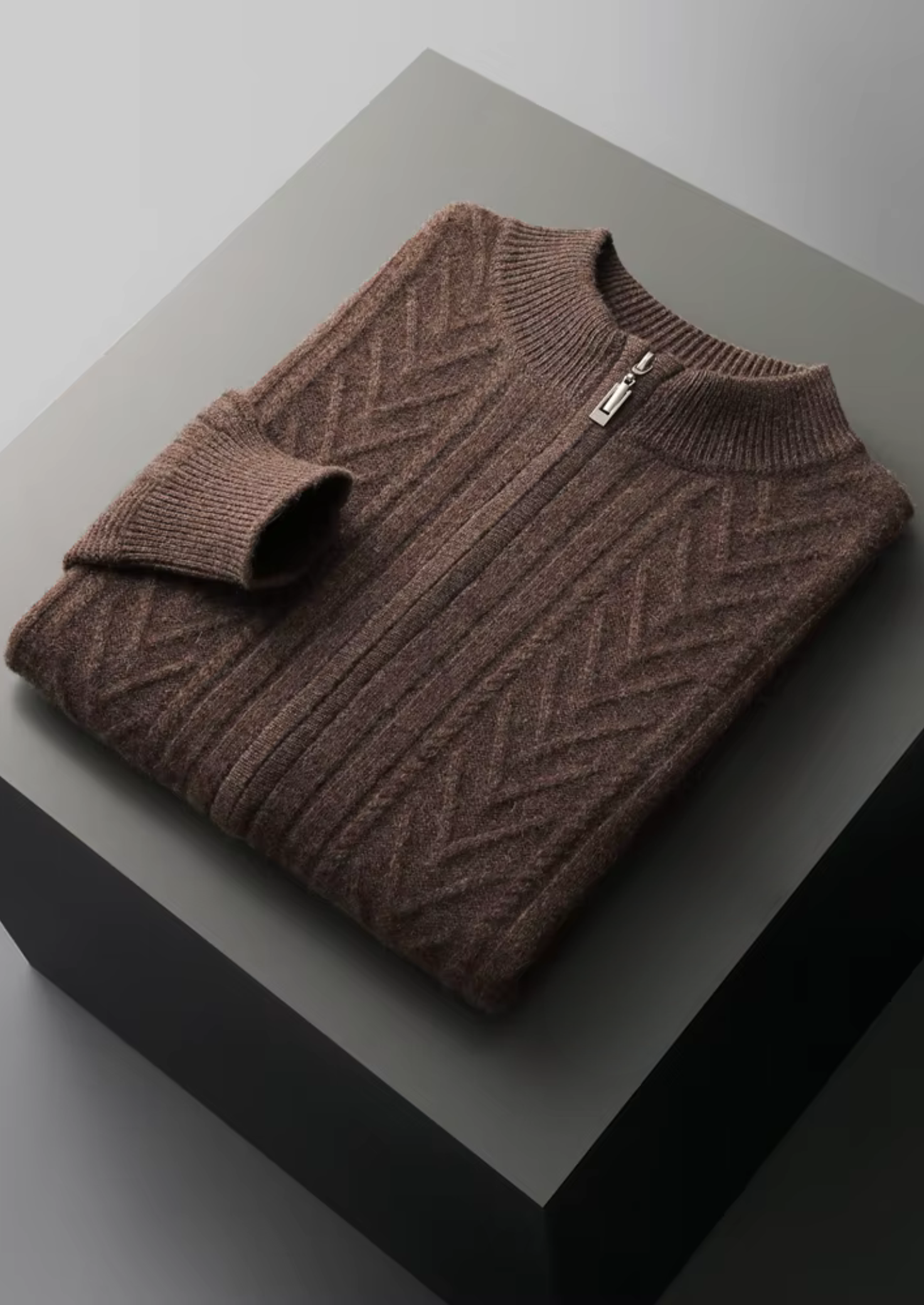 Veroux Mode | Men’s Pure Extra-Fine Merino Wool Patterned Zip Cardigan