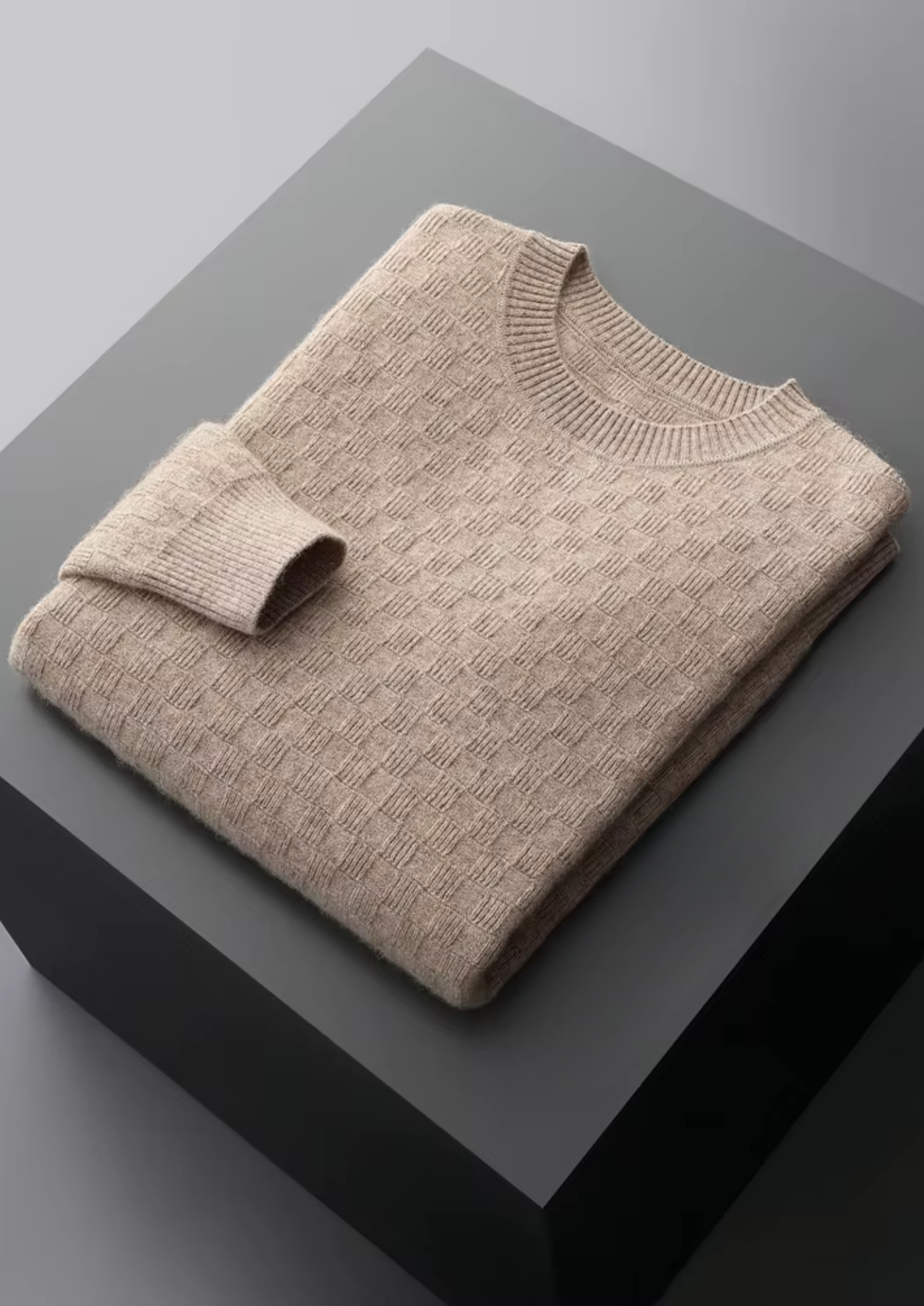 Veroux Mode | Men’s Pure Extra-Fine Merino Wool Textured Crewneck
