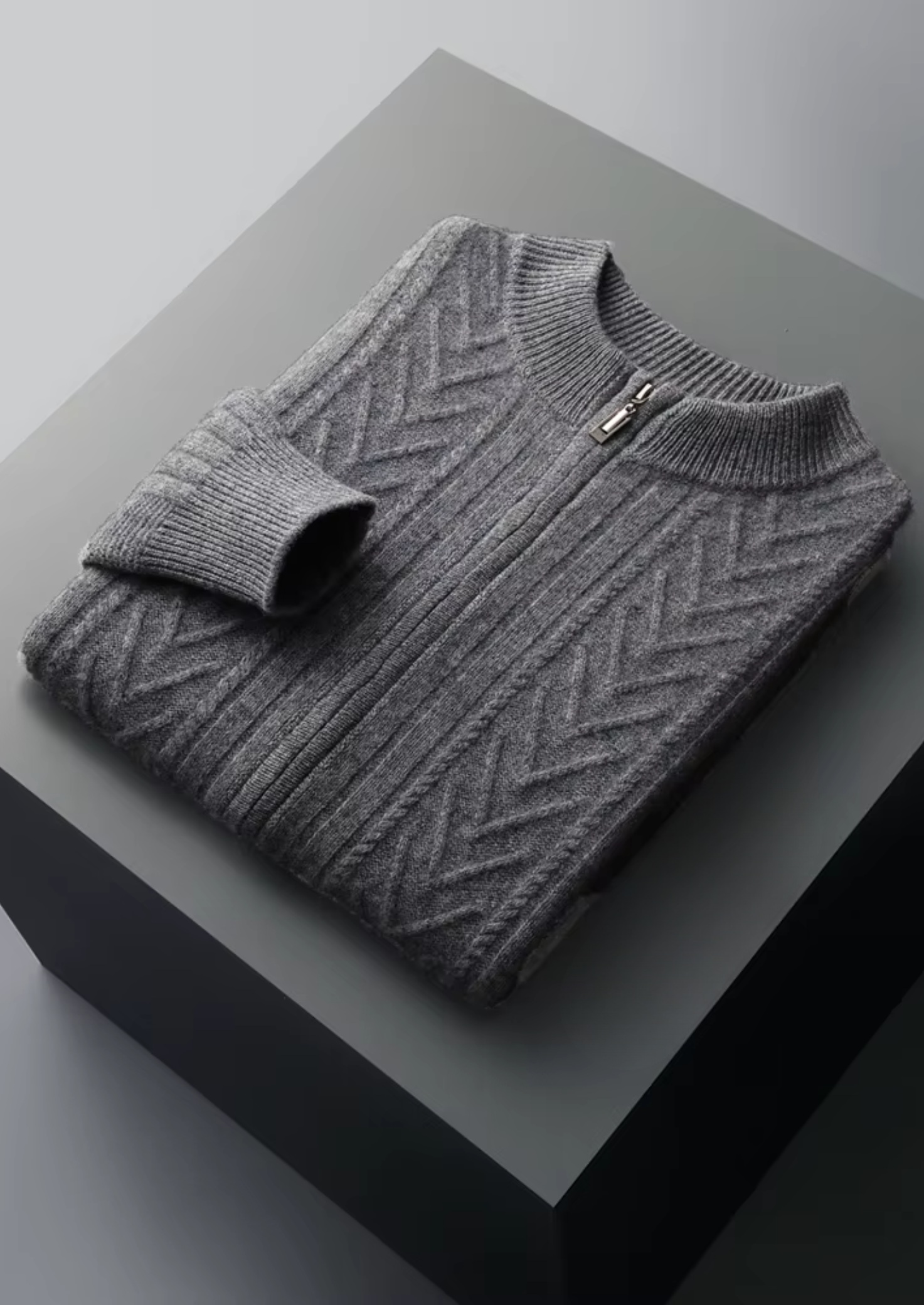 Veroux Mode | Men’s Pure Extra-Fine Merino Wool Patterned Zip Cardigan