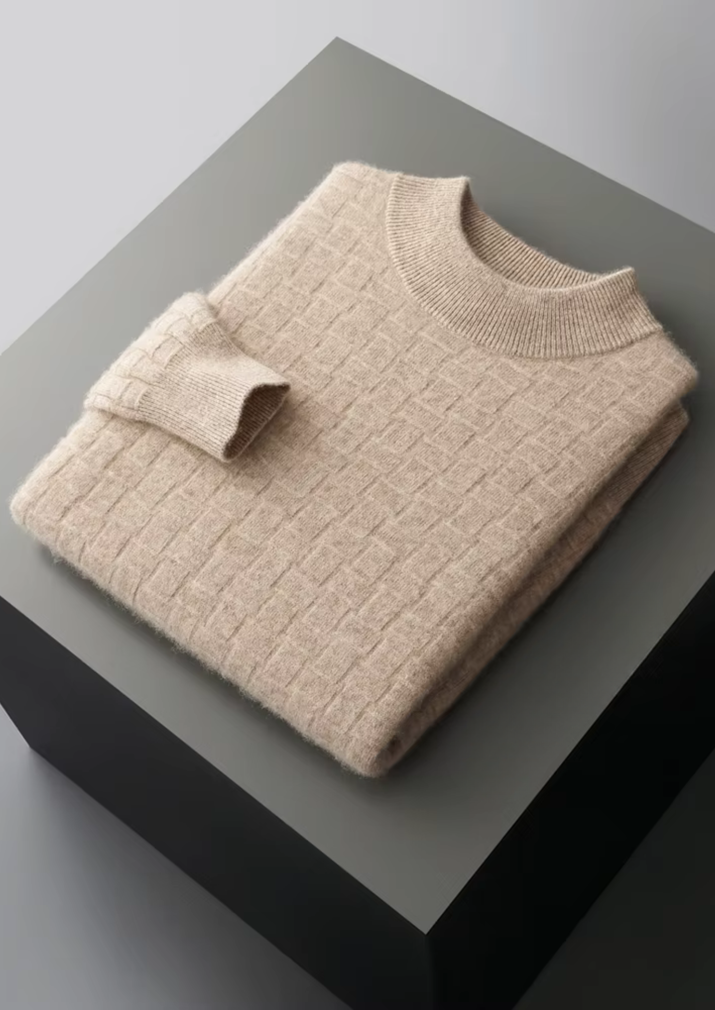 Veroux Mode | Men’s Pure Extra-Fine Merino Wool Textured Mockneck