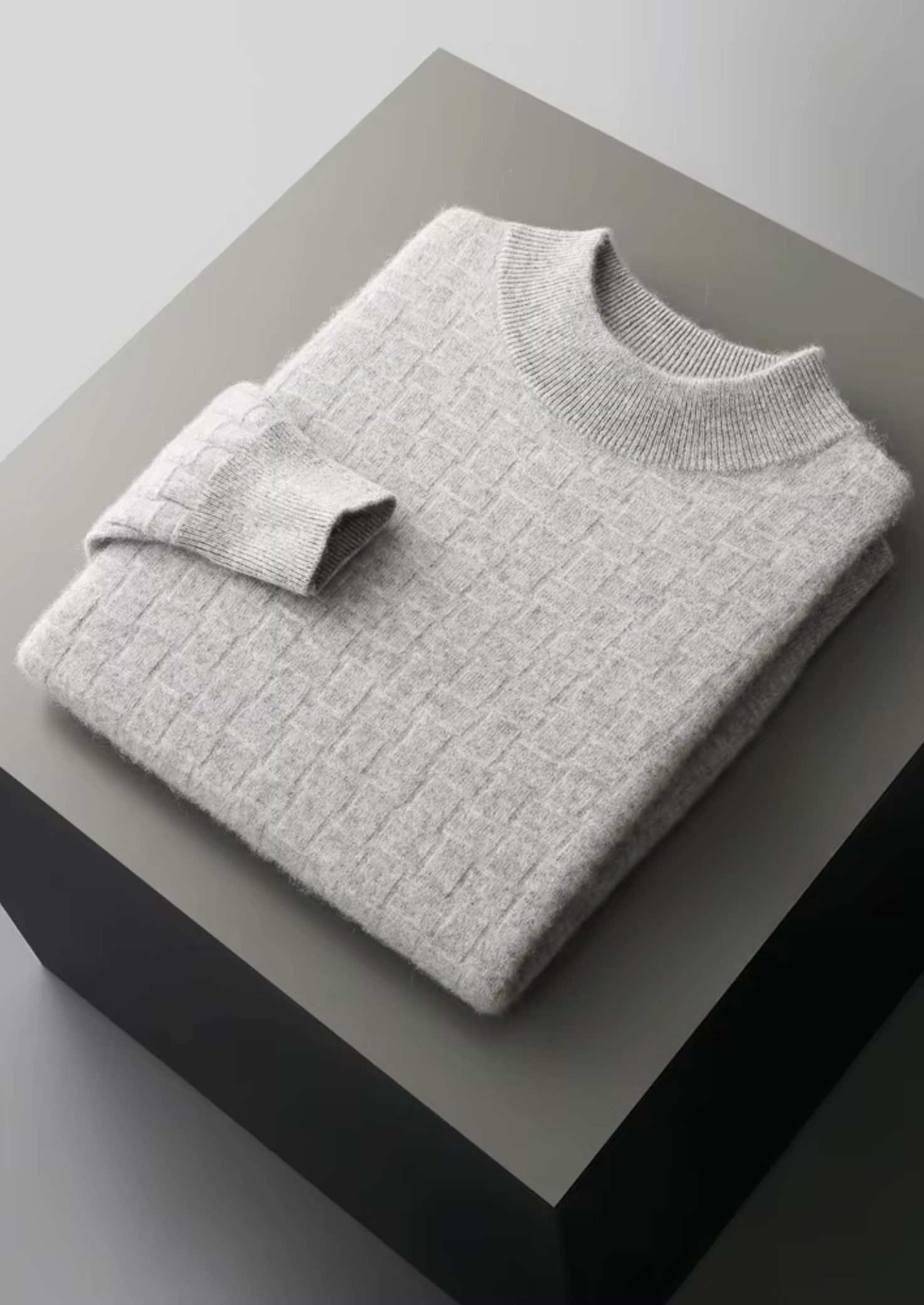 Veroux Mode | Men’s Pure Extra-Fine Merino Wool Textured Mockneck