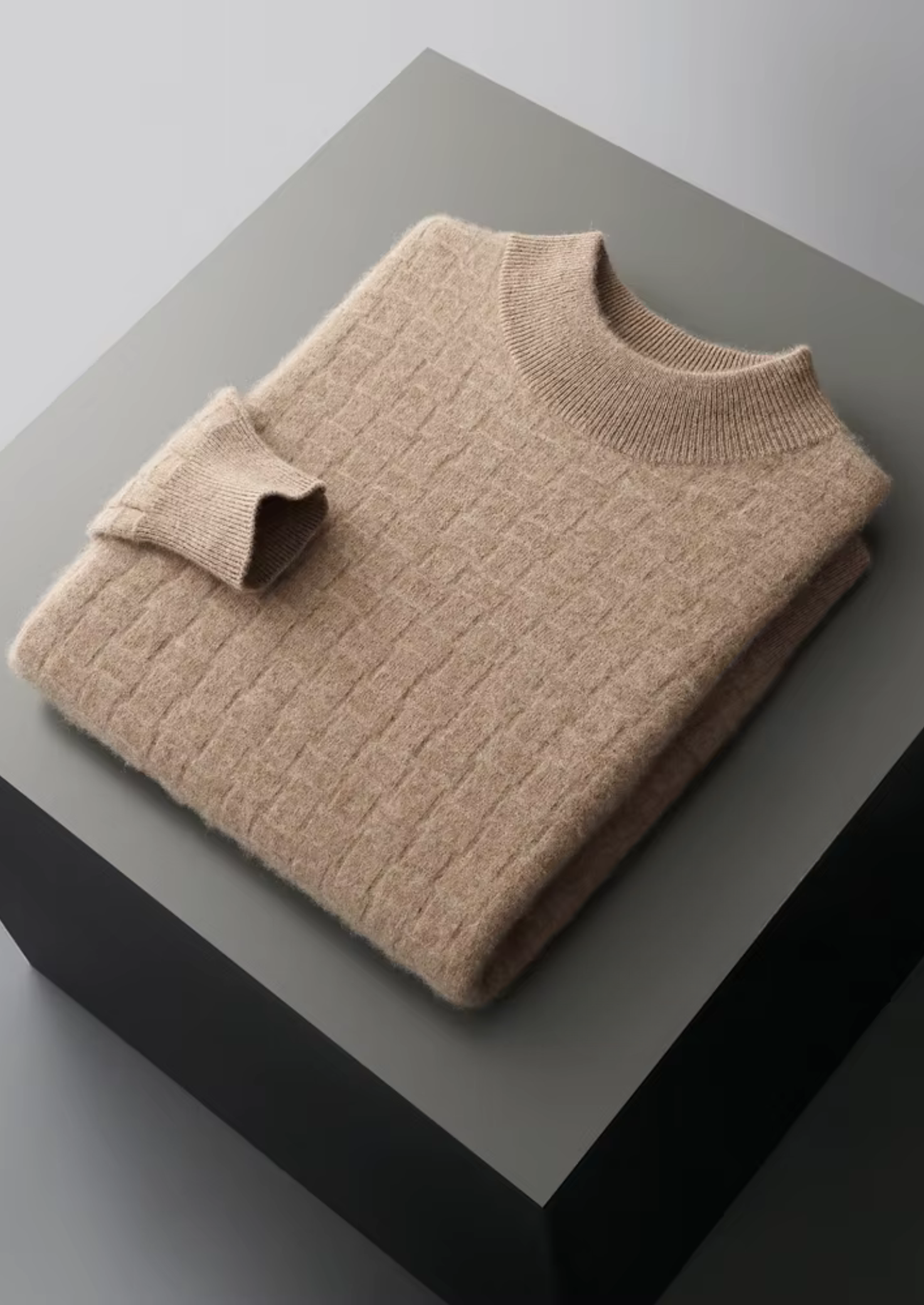 Veroux Mode | Men’s Pure Extra-Fine Merino Wool Textured Mockneck