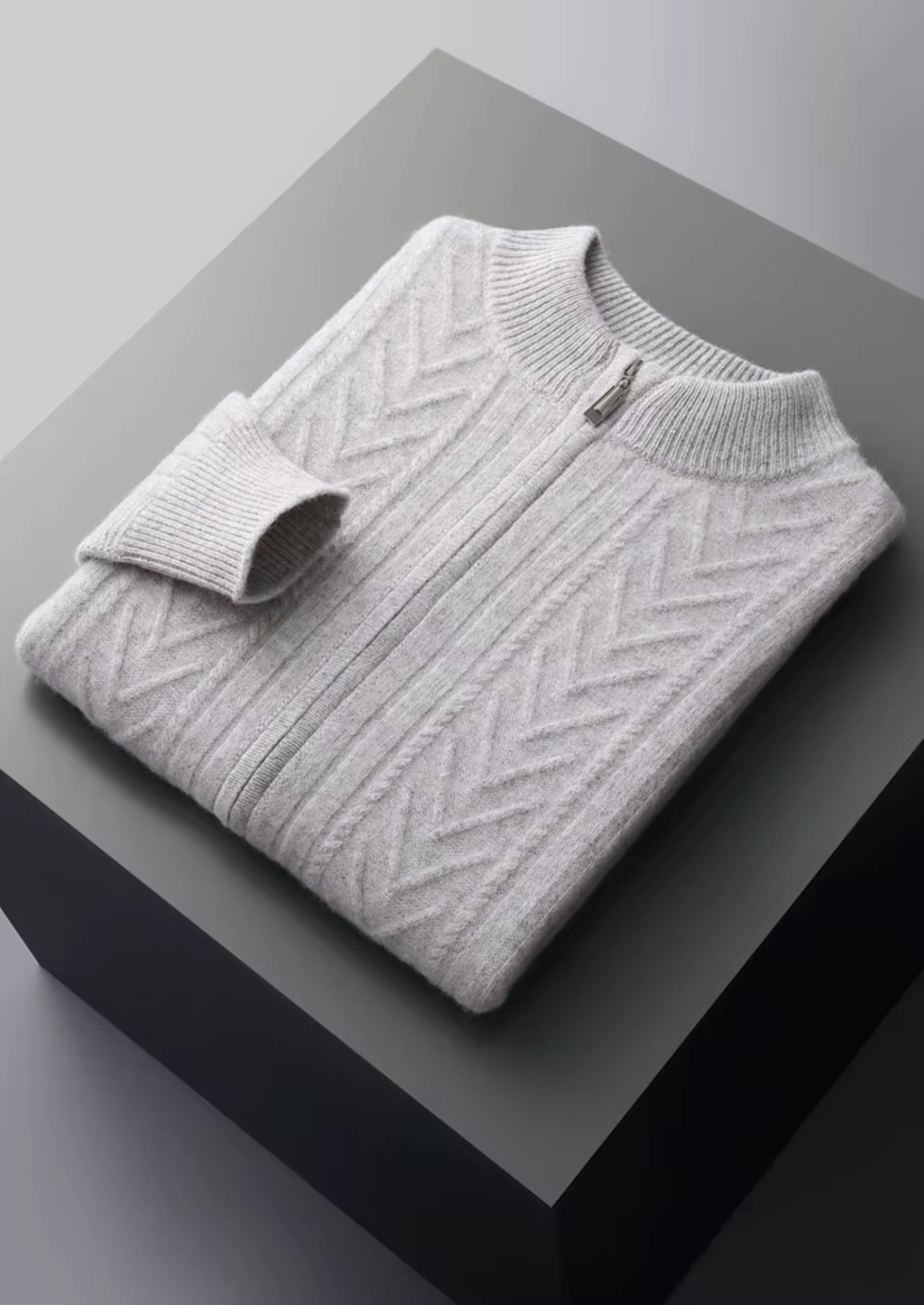 Veroux Mode | Men’s Pure Extra-Fine Merino Wool Patterned Zip Cardigan