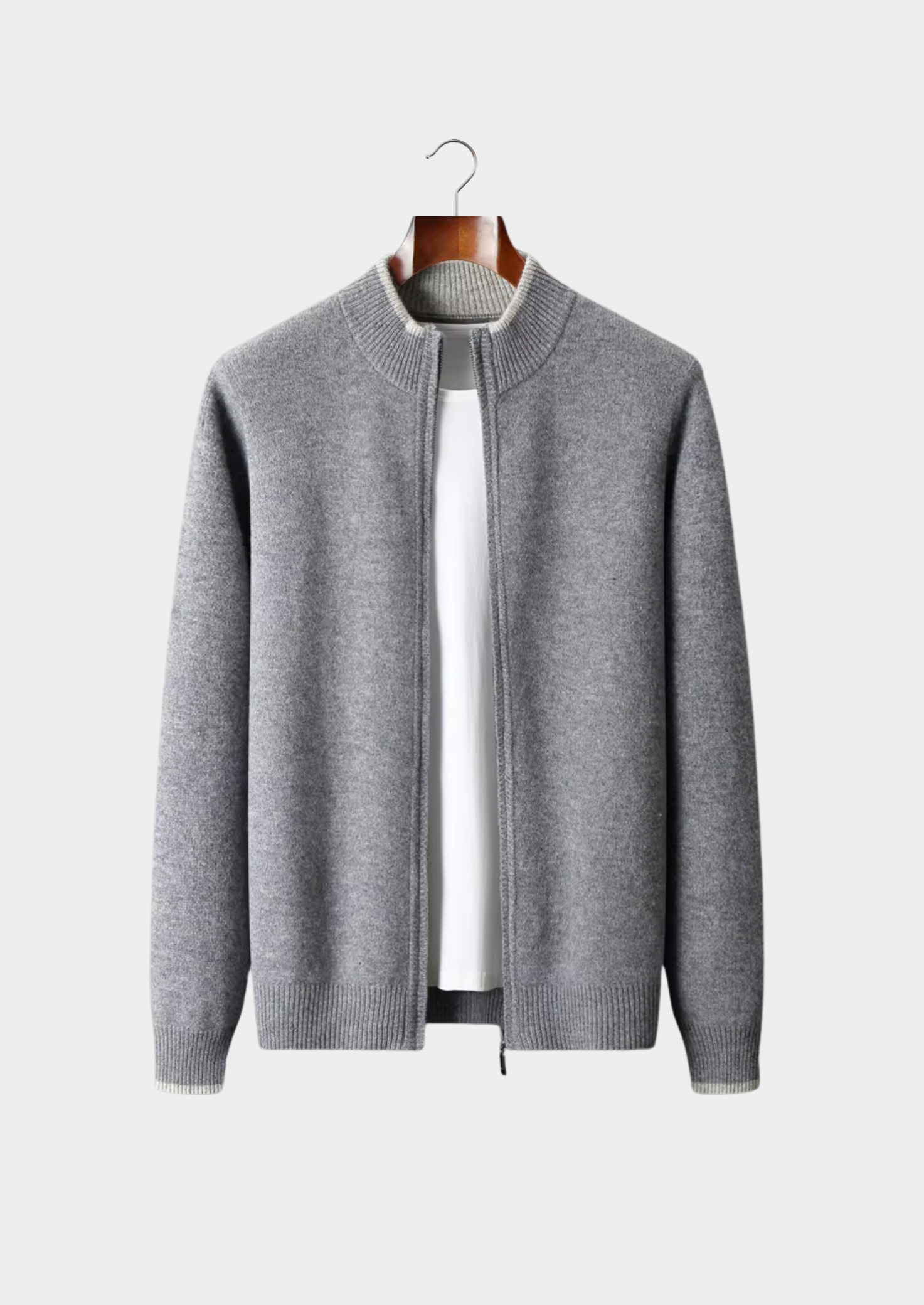 Veroux Mode | Men’s Pure Extra-Fine Merino Wool Two-Tone Zip Cardigan