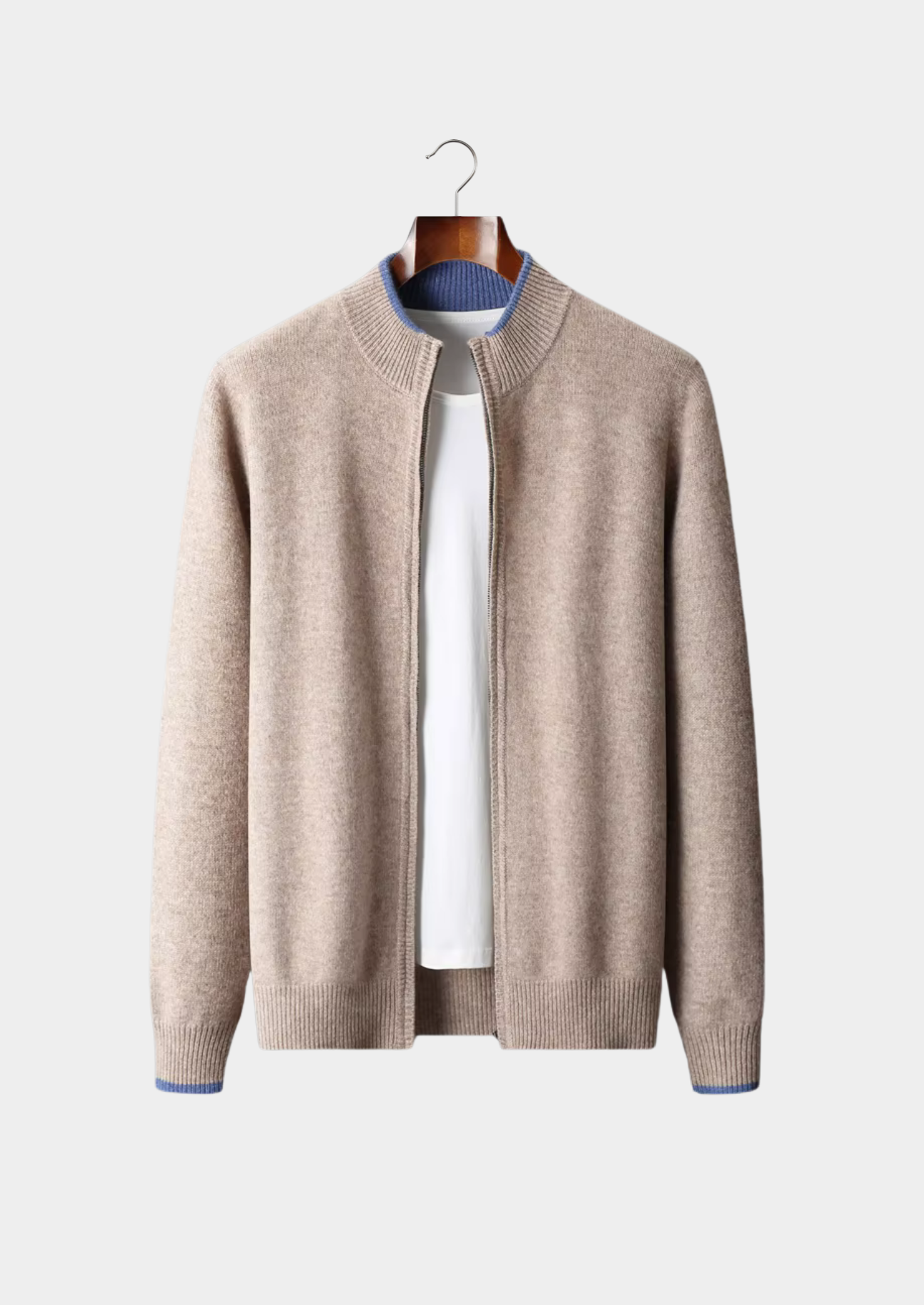 Veroux Mode | Men’s Pure Extra-Fine Merino Wool Two-Tone Zip Cardigan