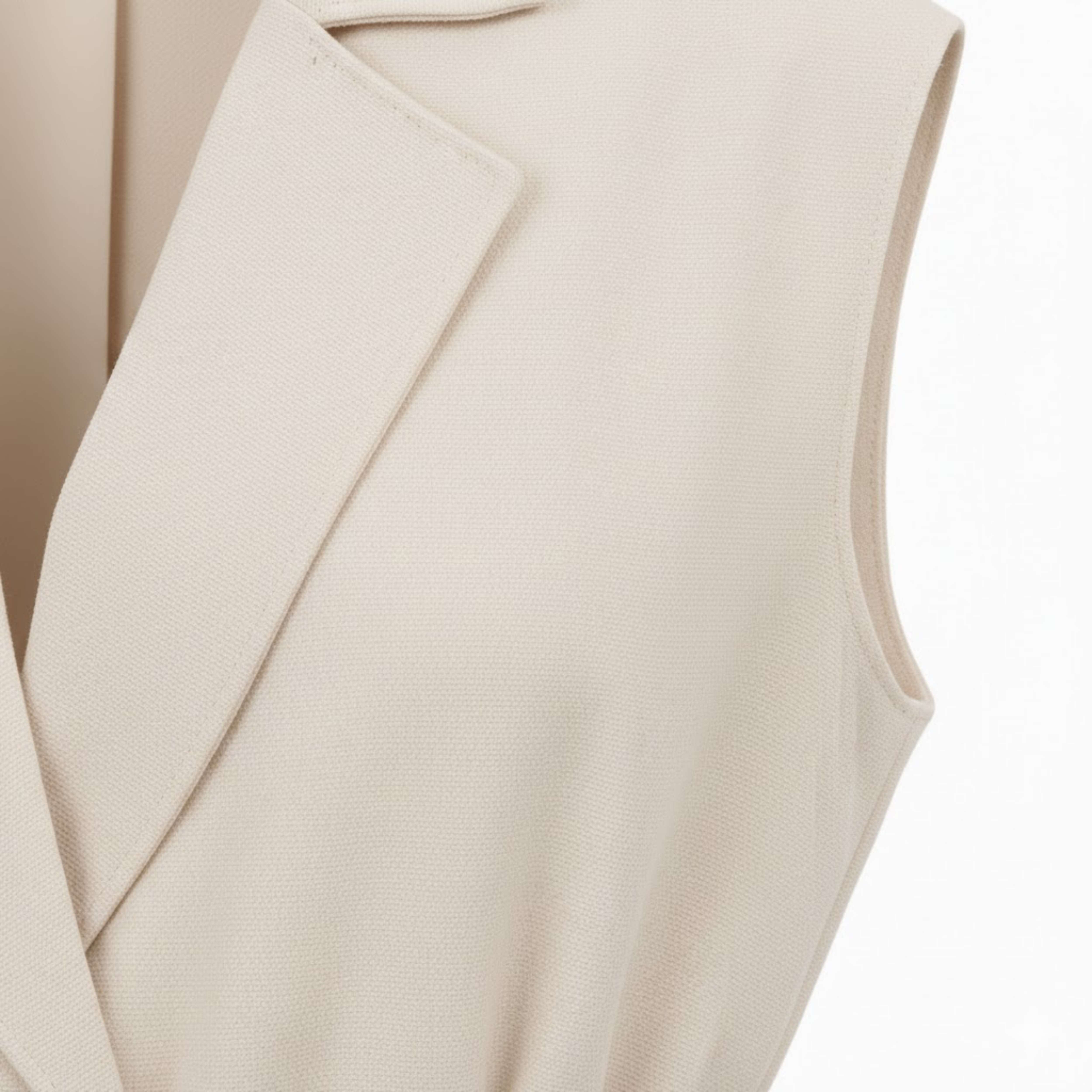 Sleeveless Vest and Wide Leg Pants Set with Turn Down Collar and Tie Waist Belt