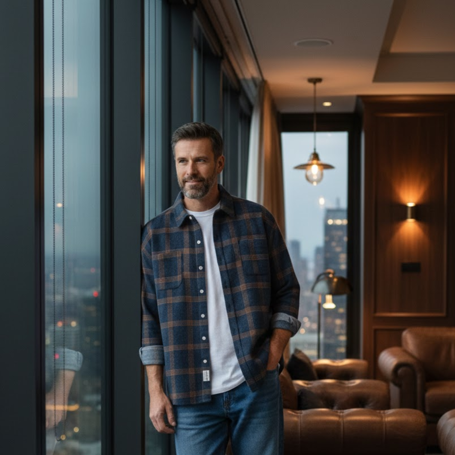 Men's Plaid Shirts Trendy and Casual Long-sleeved Shirt Jacket