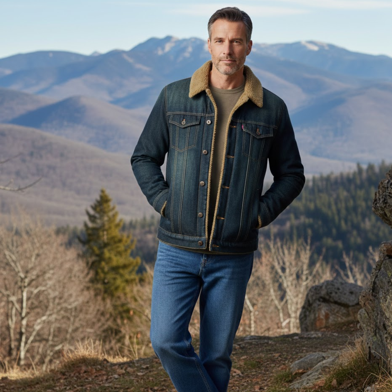 Men's Fleece Lined Denim Jacket Slim Fit Cotton Winter Outerwear Jeans Coat